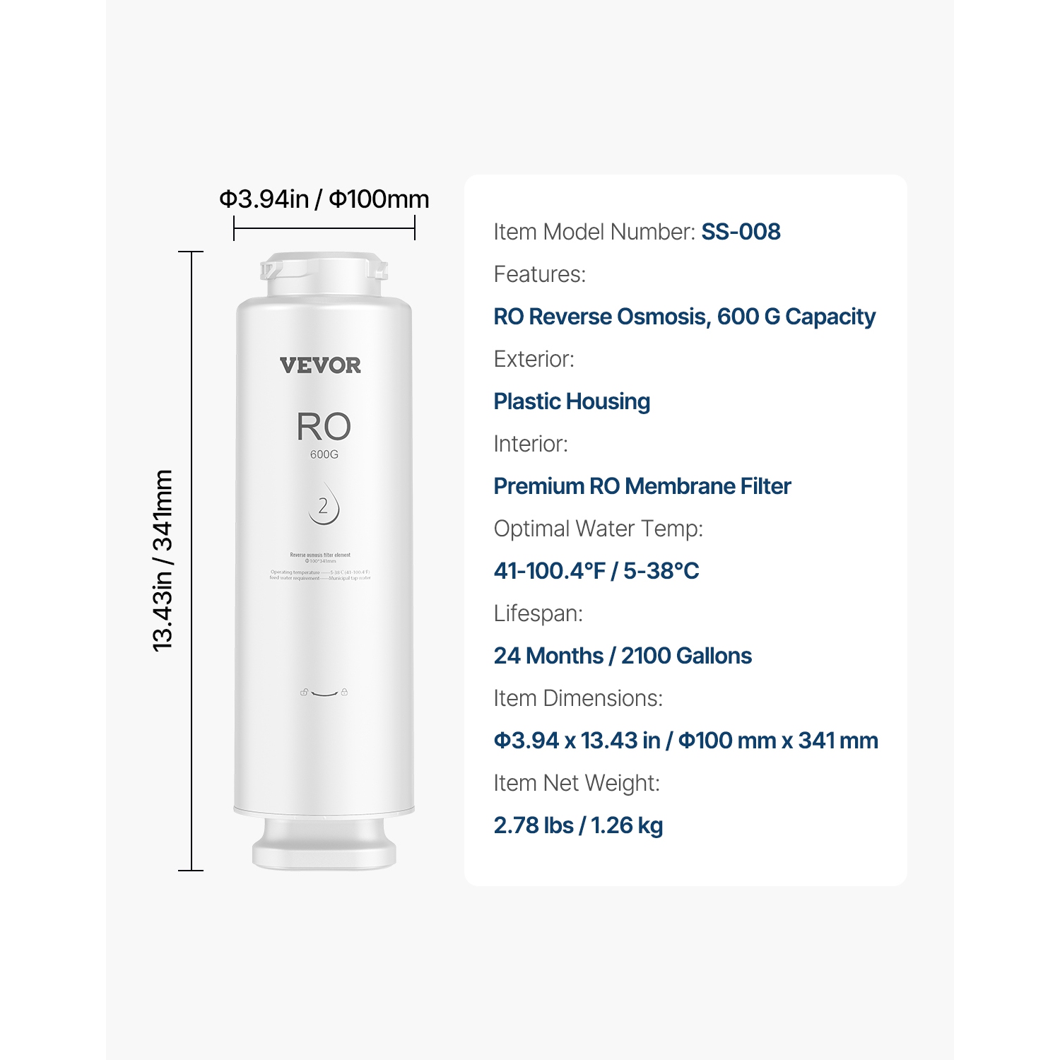 Système d'osmose inverse VEVOR 600 GPD, filtre à eau à osmose inverse à 10 étapes, cartouche de filtre par osmose inverse pendant 24 mois, compatible