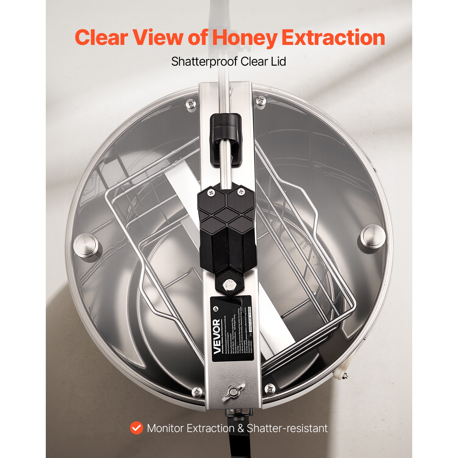 VEVOR 2 Frame Honey Extractor, Manual Honey Spinner with Transparent Lid, Stainless Steel Honeycomb Drum Spinner Adjustable Stand, Honeycomb