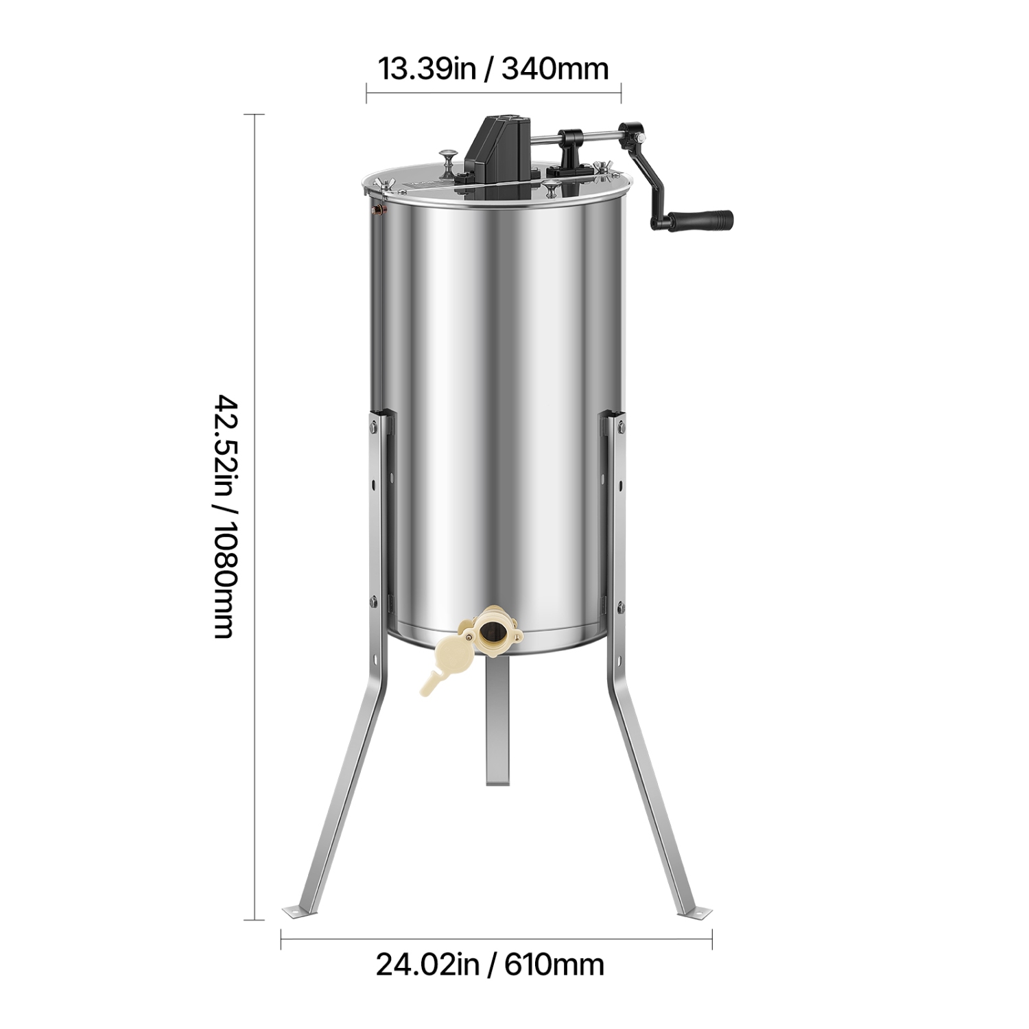 VEVOR 2 Frame Honey Extractor, Manual Honey Spinner with Transparent Lid, Stainless Steel Honeycomb Drum Spinner Adjustable Stand, Honeycomb