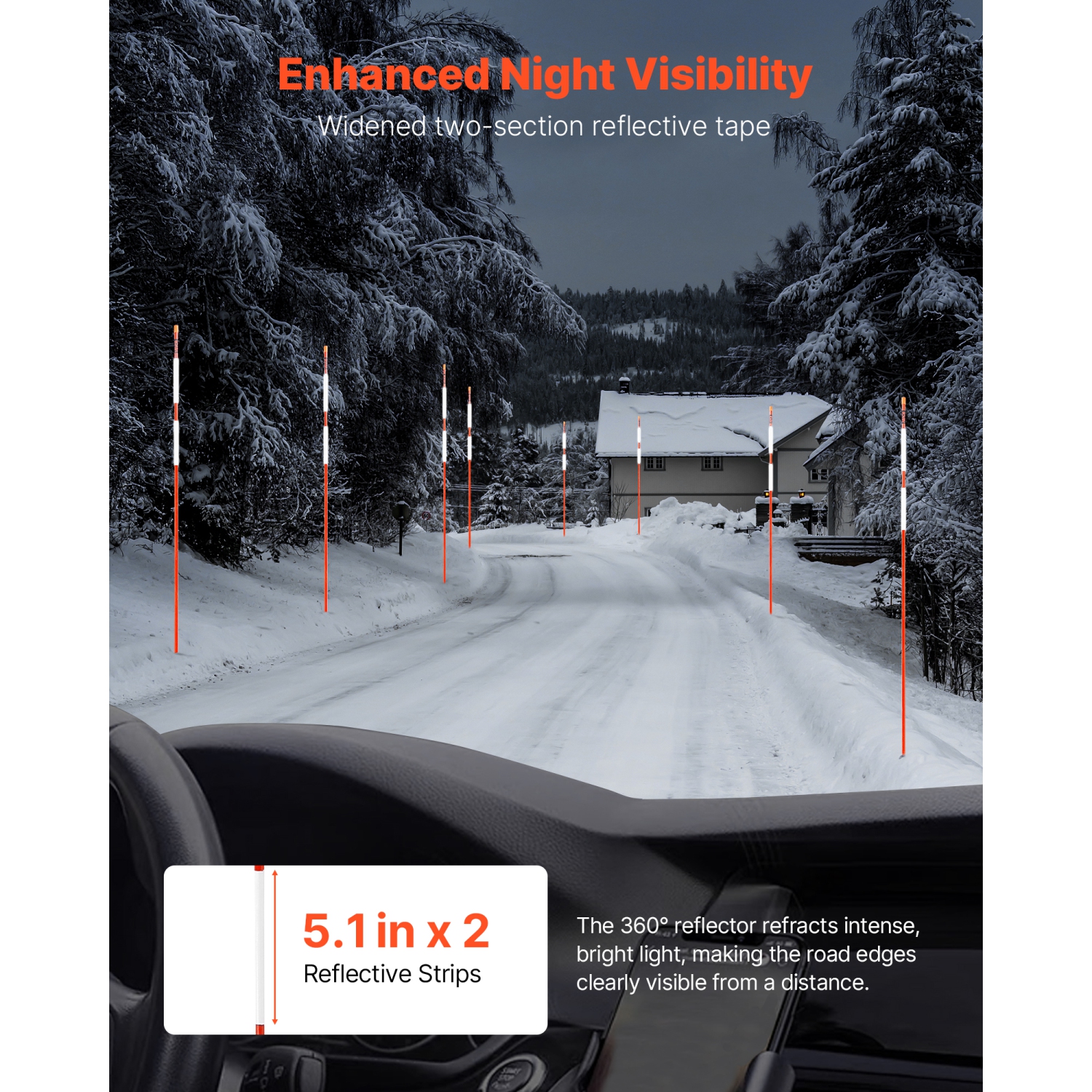 VEVOR 100Pcs Driveway Markers,72 in Long 5/16 in Dia,Hi-Visibility Driveway Reflectors with 12 in Steel Drill Bits,Reflective Snow Sticks Fiberglass