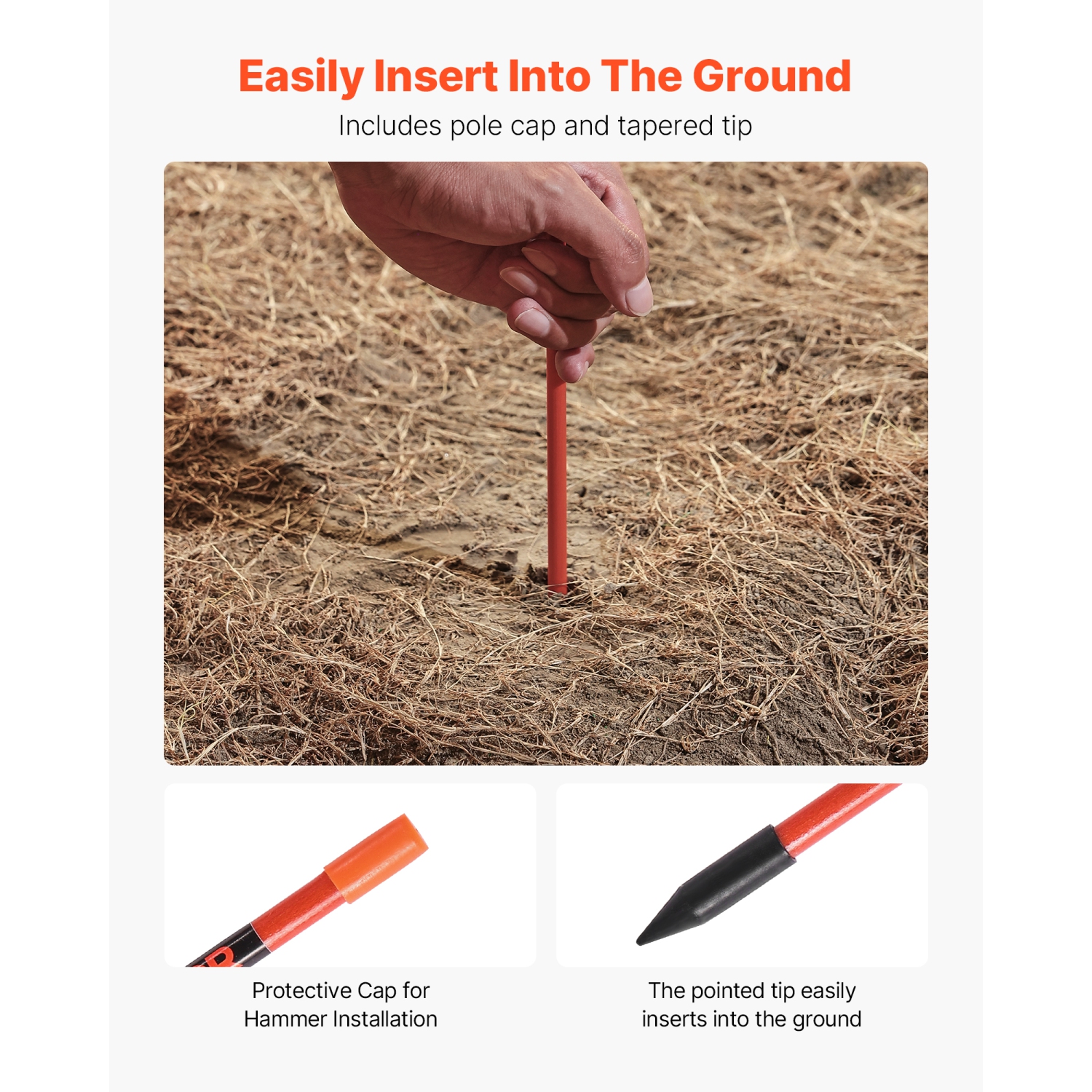 VEVOR 100Pcs Driveway Markers,72 in Long 5/16 in Dia,Hi-Visibility Driveway Reflectors with 12 in Steel Drill Bits,Reflective Snow Sticks Fiberglass