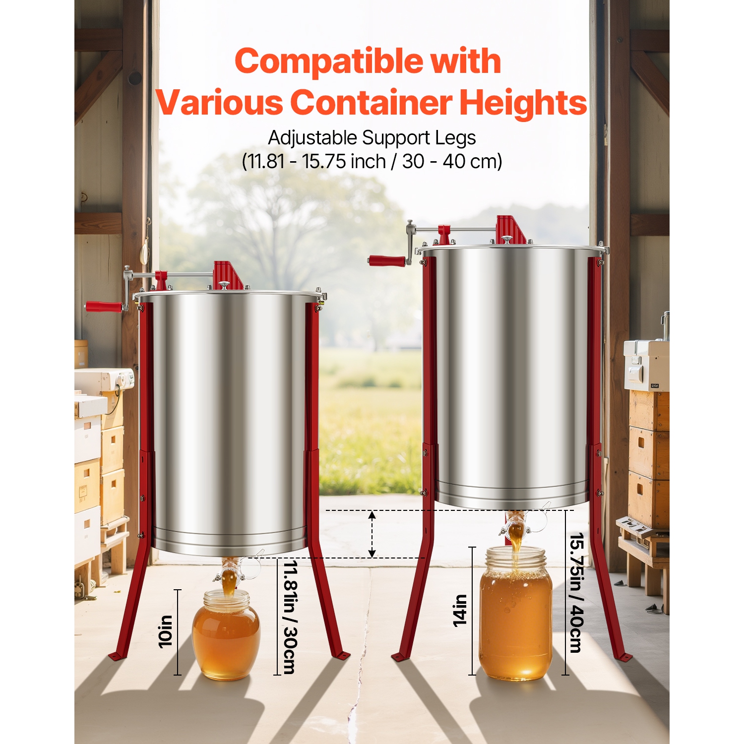 VEVOR 6 Frame Honey Extractor,Manual Honey Spinner with Transparent Lid, Stainless Steel Honeycomb Drum Spinner Adjustable Stand, Honeycomb