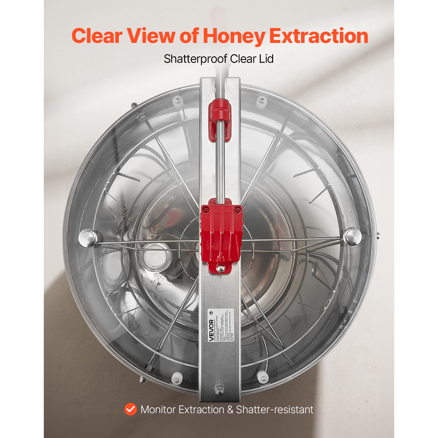VEVOR 6 Frame Honey Extractor,Manual Honey Spinner with Transparent Lid, Stainless Steel Honeycomb Drum Spinner Adjustable Stand, Honeycomb