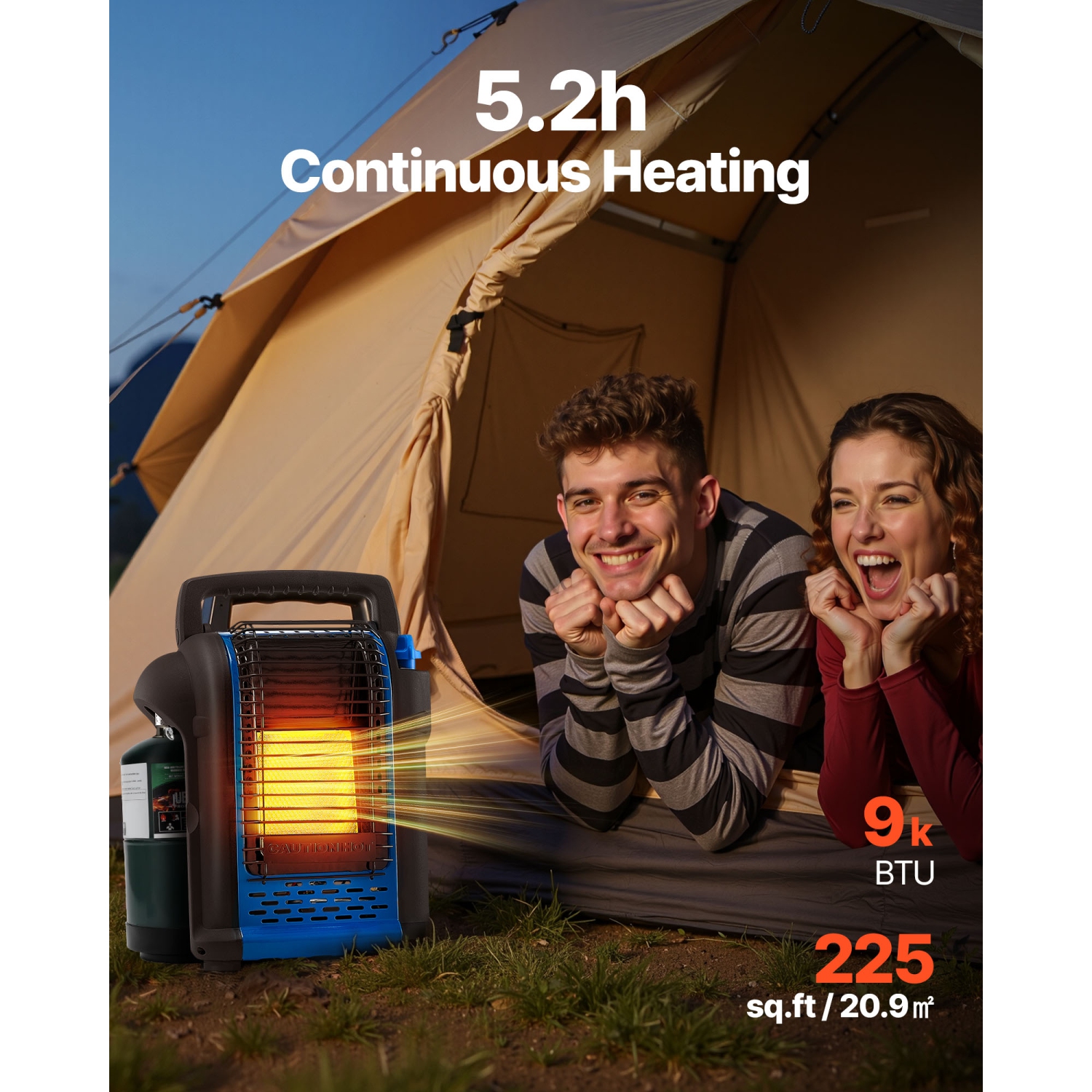 VEVOR 9000BTU Portable Propane Heater, Forced Radiant Space Heater with Stepless Temp Settings & Tip-over Protection, Portable Garage/Shop for