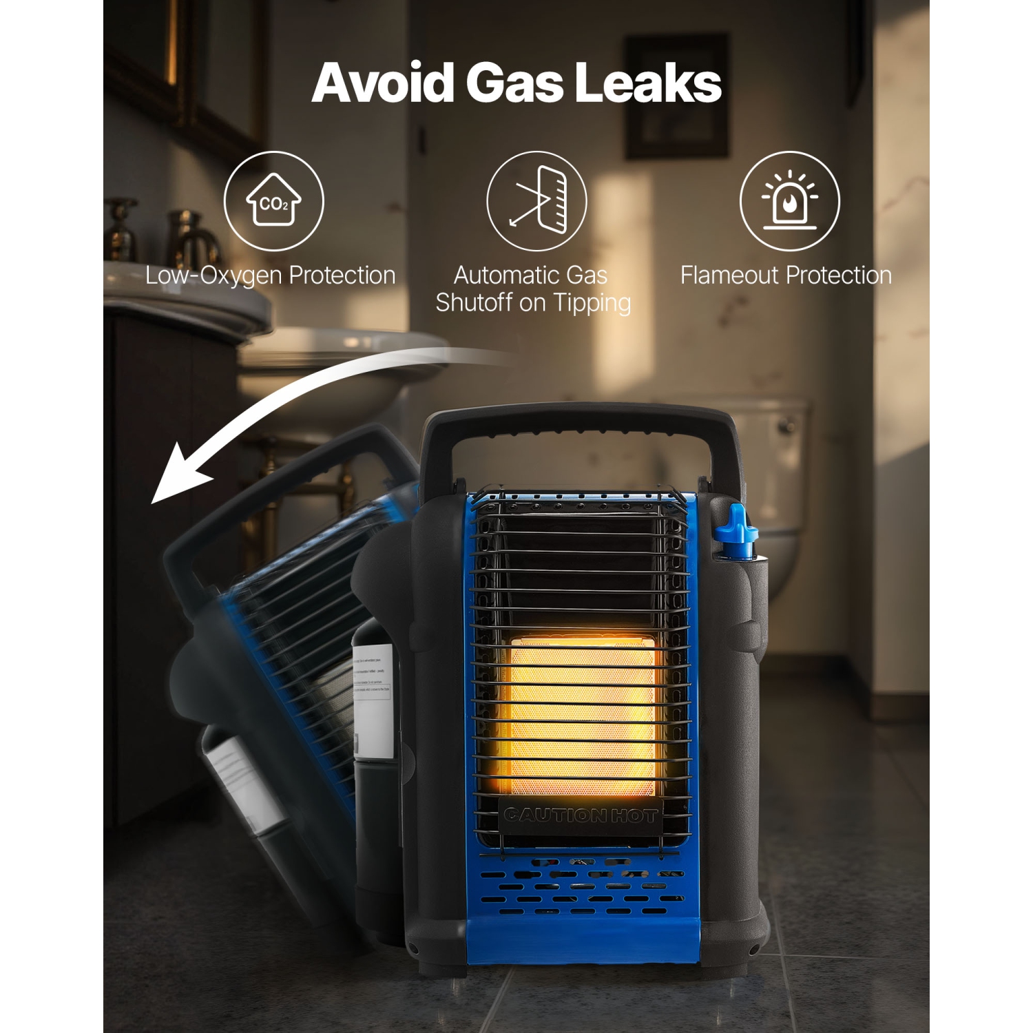 VEVOR 9000BTU Portable Propane Heater, Forced Radiant Space Heater with Stepless Temp Settings & Tip-over Protection, Portable Garage/Shop for