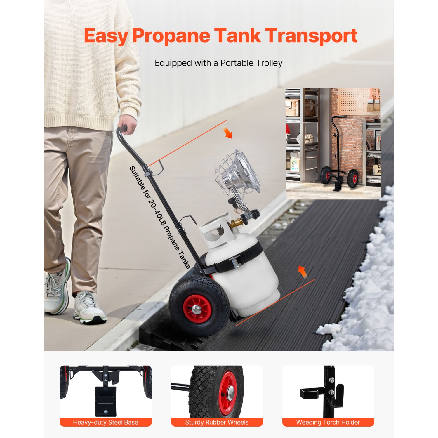 VEVOR 15000 BTU Propane Tank Top Heater with Portable Trolley, Rapid Heating 180-Degree Infrared Radiant Tank Top Gas Heater for 20-40lb Propane