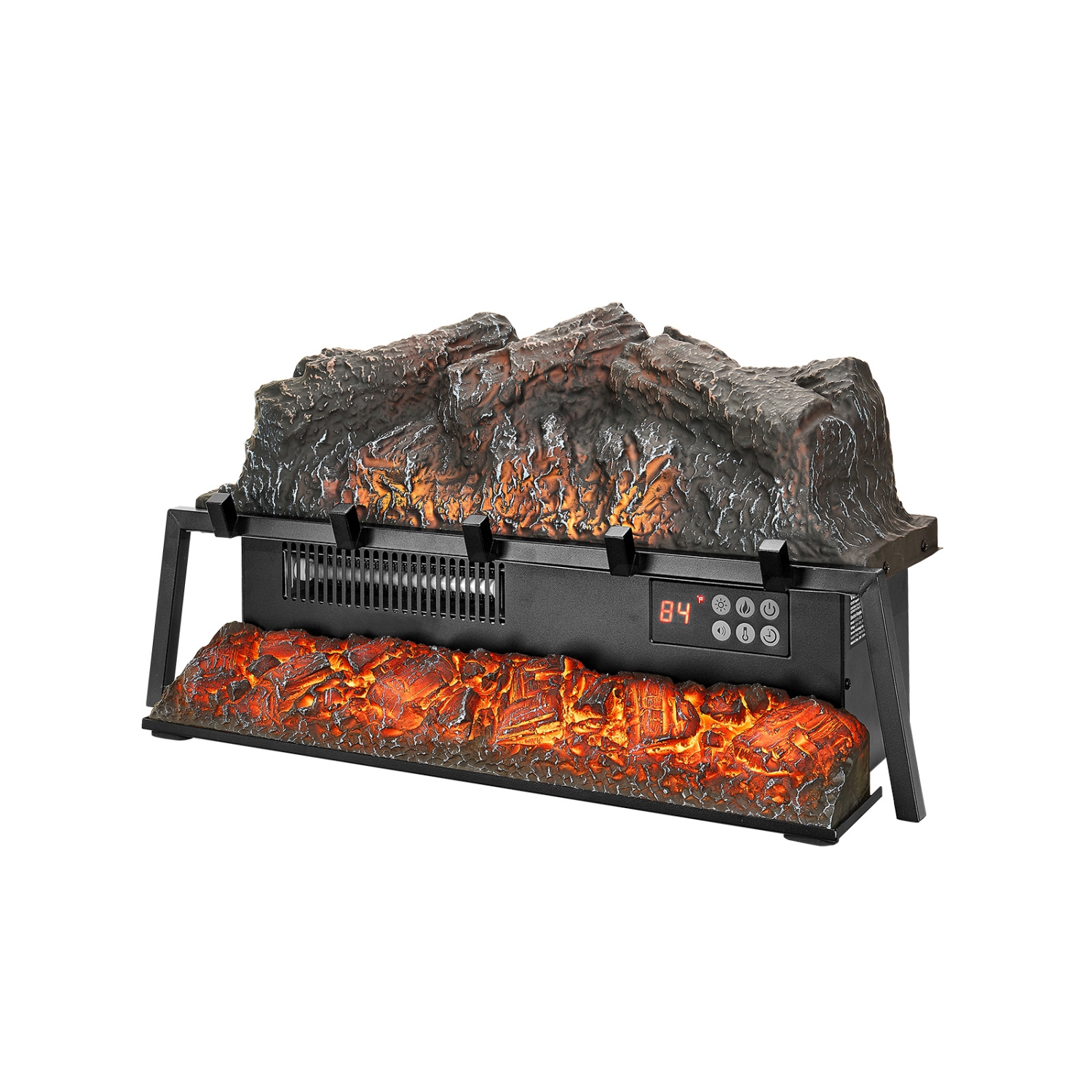 Bûche de foyer électrique VEVOR 25 po, réchauffeur de bûches avec foyer, son craquelé, télécommande, 5 réglages de luminosité de flamme,