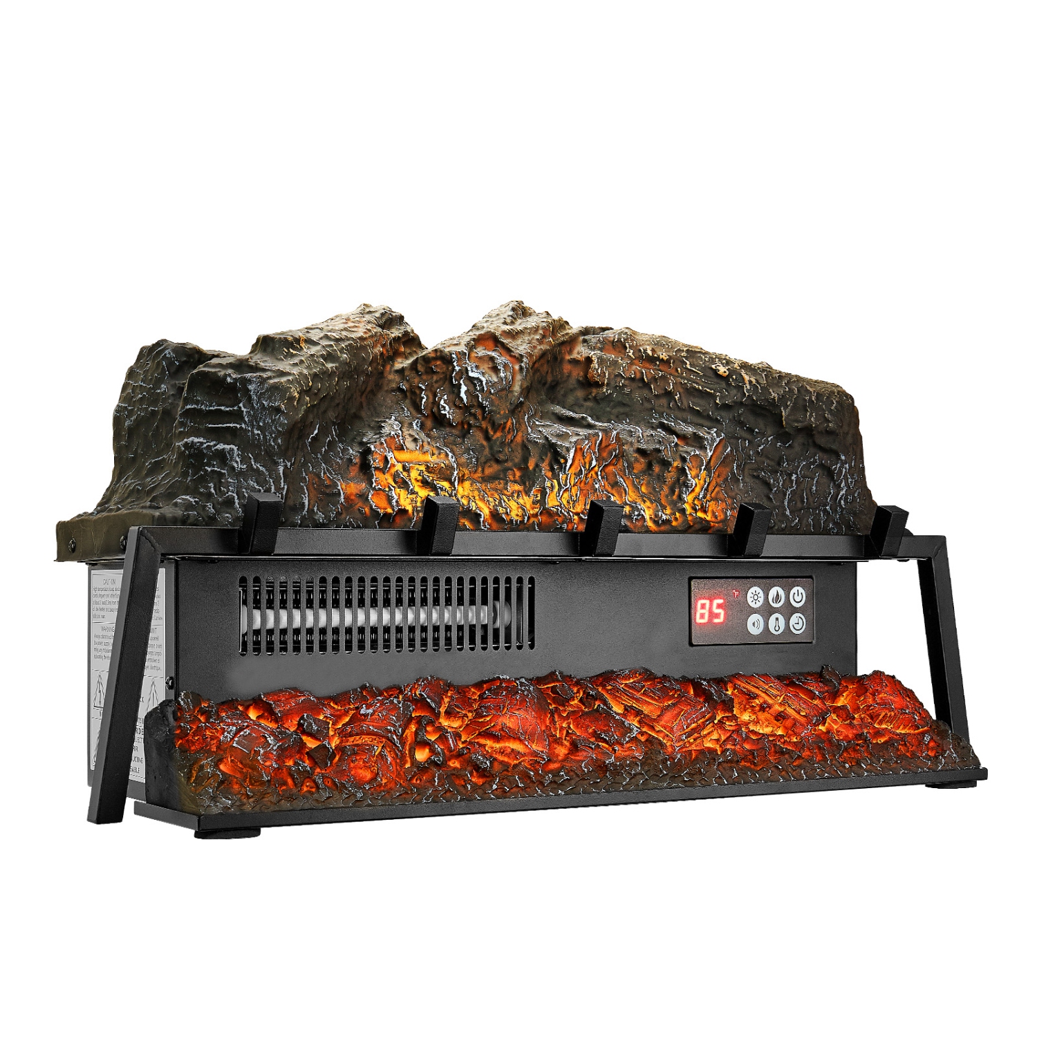 Bûche de foyer électrique VEVOR 25 po, réchauffeur de bûches avec foyer, son craquelé, télécommande, 5 réglages de luminosité de flamme,