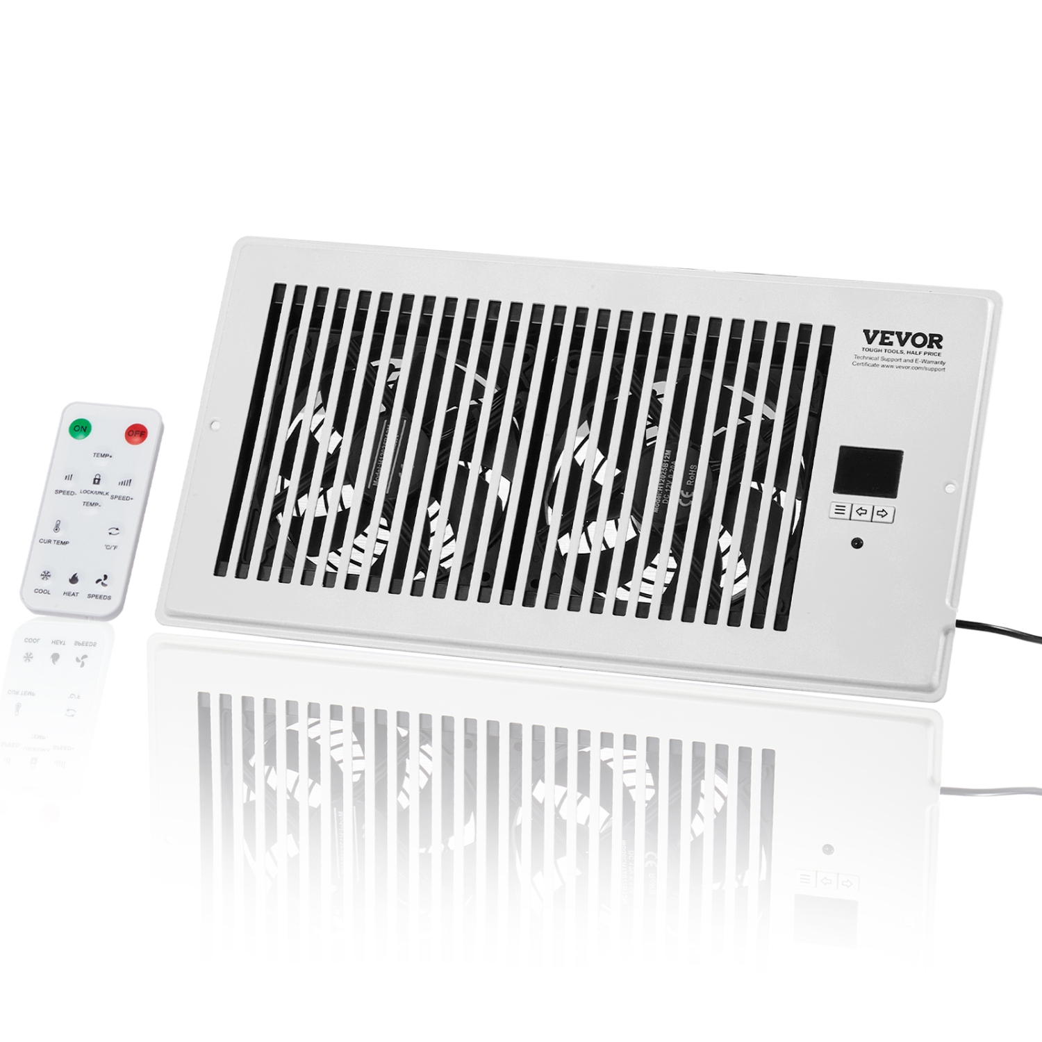 VEVOR Register Booster Fan, Quiet Vent Booster Fan Fits 6 x 12 inch Holes, with Remote Control and Thermostat Control, Adjustable Speed for Heating