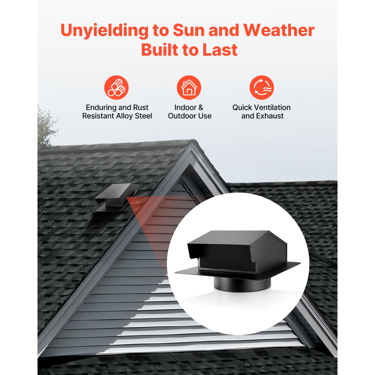 VEVOR 6 inch Hooded Wall Vent Cover, Square AC Vent Gable Cover, Premium SPCC Steel & with Built-in a Protection Screen, for Roofs,Walls,Outside Duct