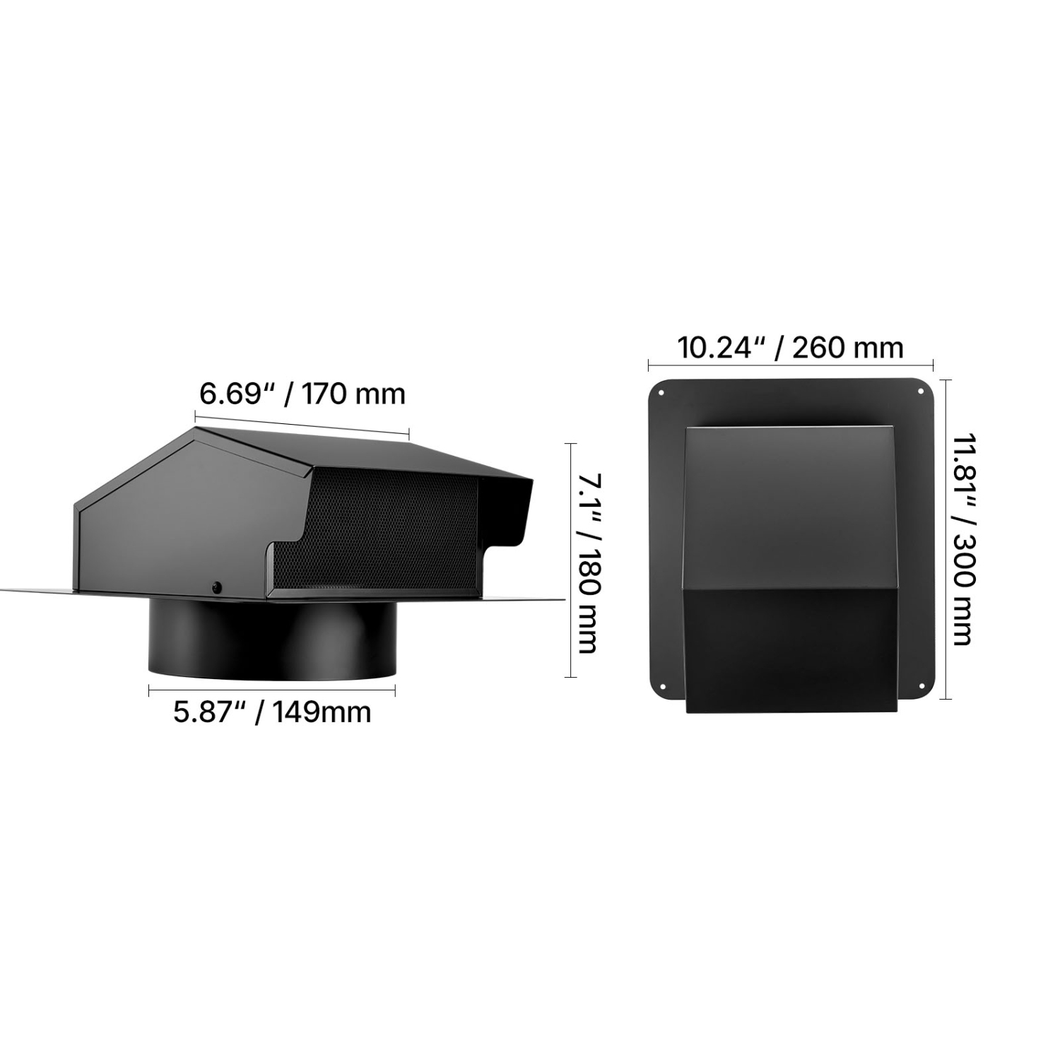 VEVOR 6 inch Hooded Wall Vent Cover, Square AC Vent Gable Cover, Premium SPCC Steel & with Built-in a Protection Screen, for Roofs,Walls,Outside Duct