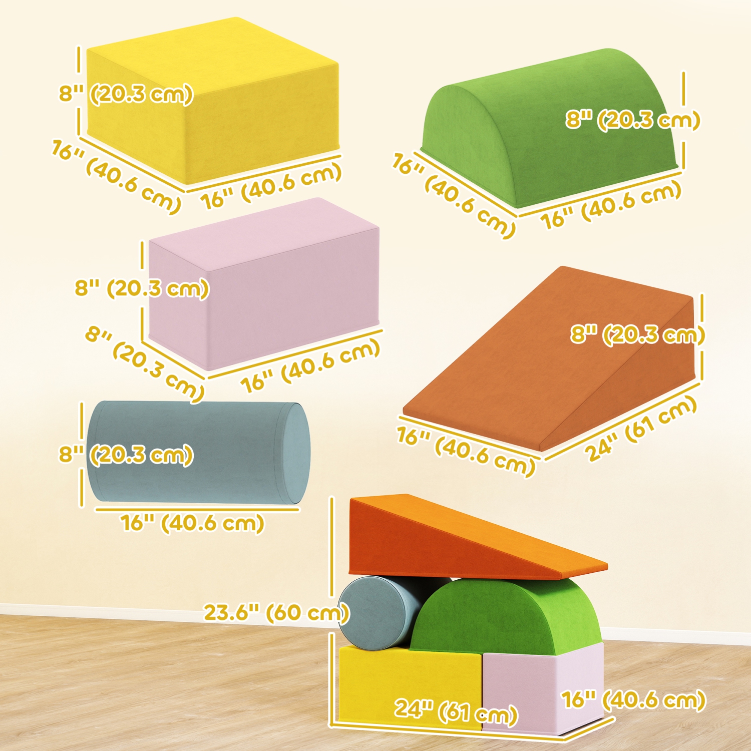 Qaba – Jouets d'escalade pour tout-petits, ensemble de 5 blocs d'escalade en mousse souple avec couvercle amovible, ensemble d'activités intérieures