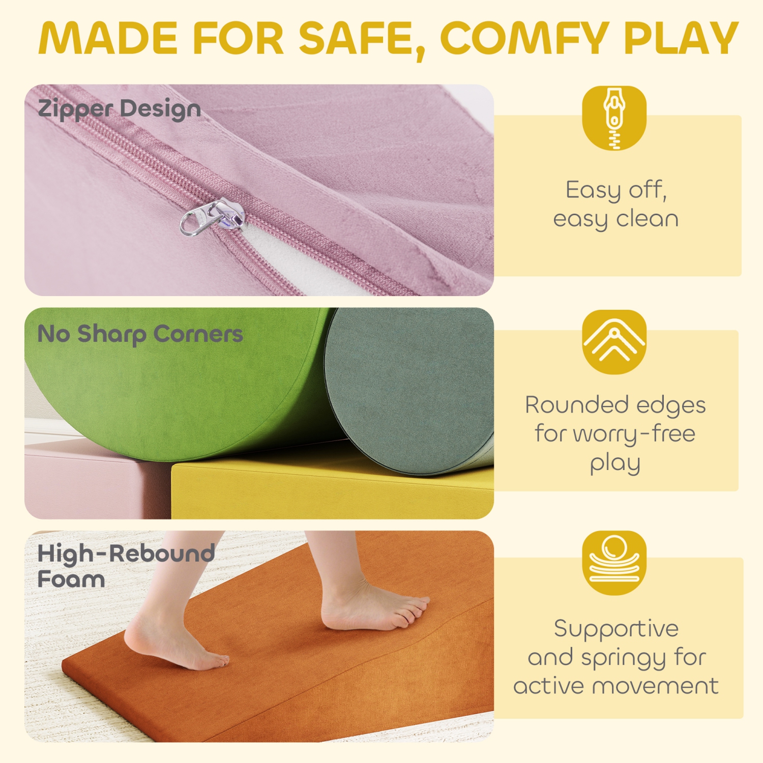 Qaba – Jouets d'escalade pour tout-petits, ensemble de 5 blocs d'escalade en mousse souple avec couvercle amovible, ensemble d'activités intérieures