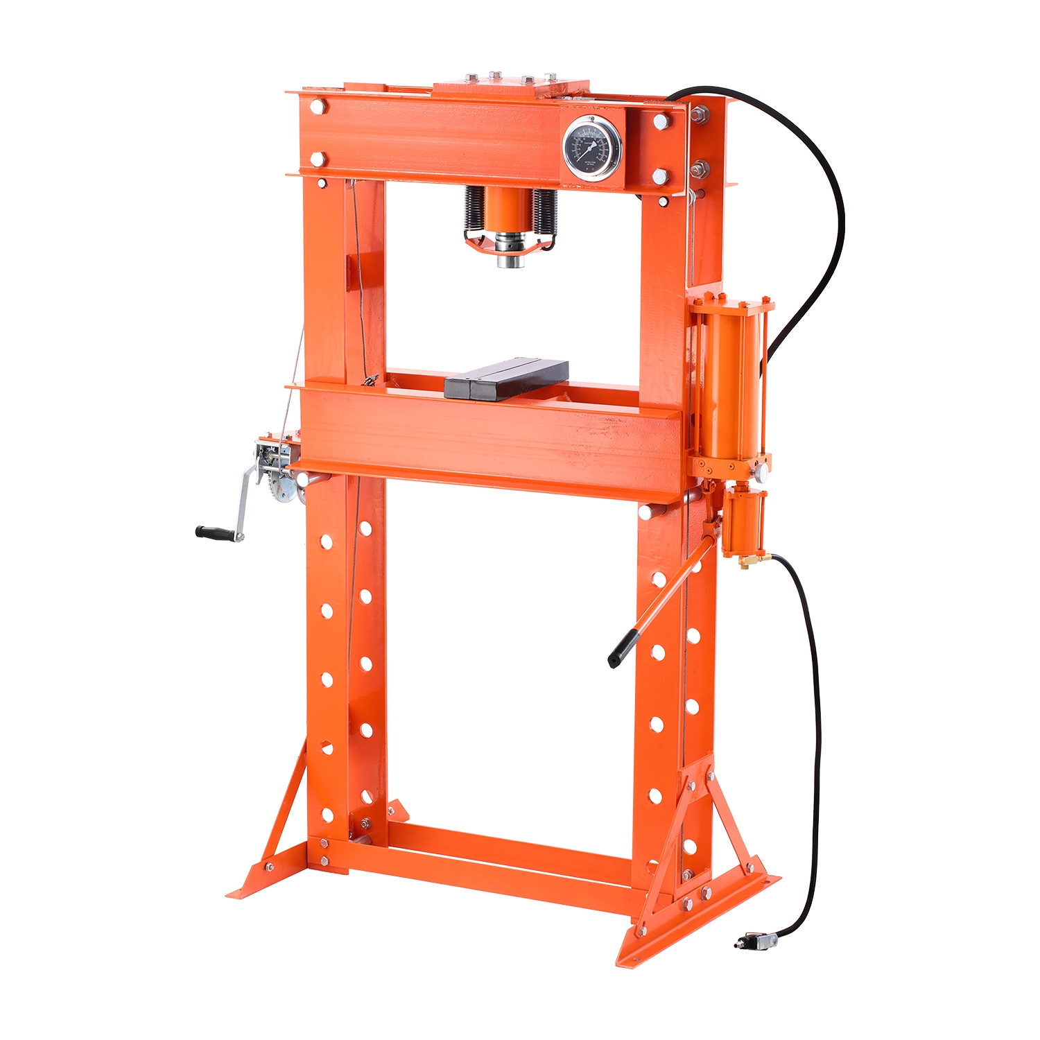VEVOR 50T Hydraulic Shop Press, H-Frame Pneumatic Press with Plate & Triangular Support, Stable Garage Floor Adjustable Press with Relief Valve, for