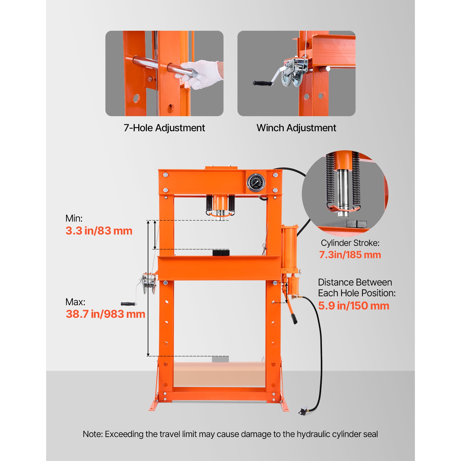 VEVOR 50T Hydraulic Shop Press, H-Frame Pneumatic Press with Plate & Triangular Support, Stable Garage Floor Adjustable Press with Relief Valve, for
