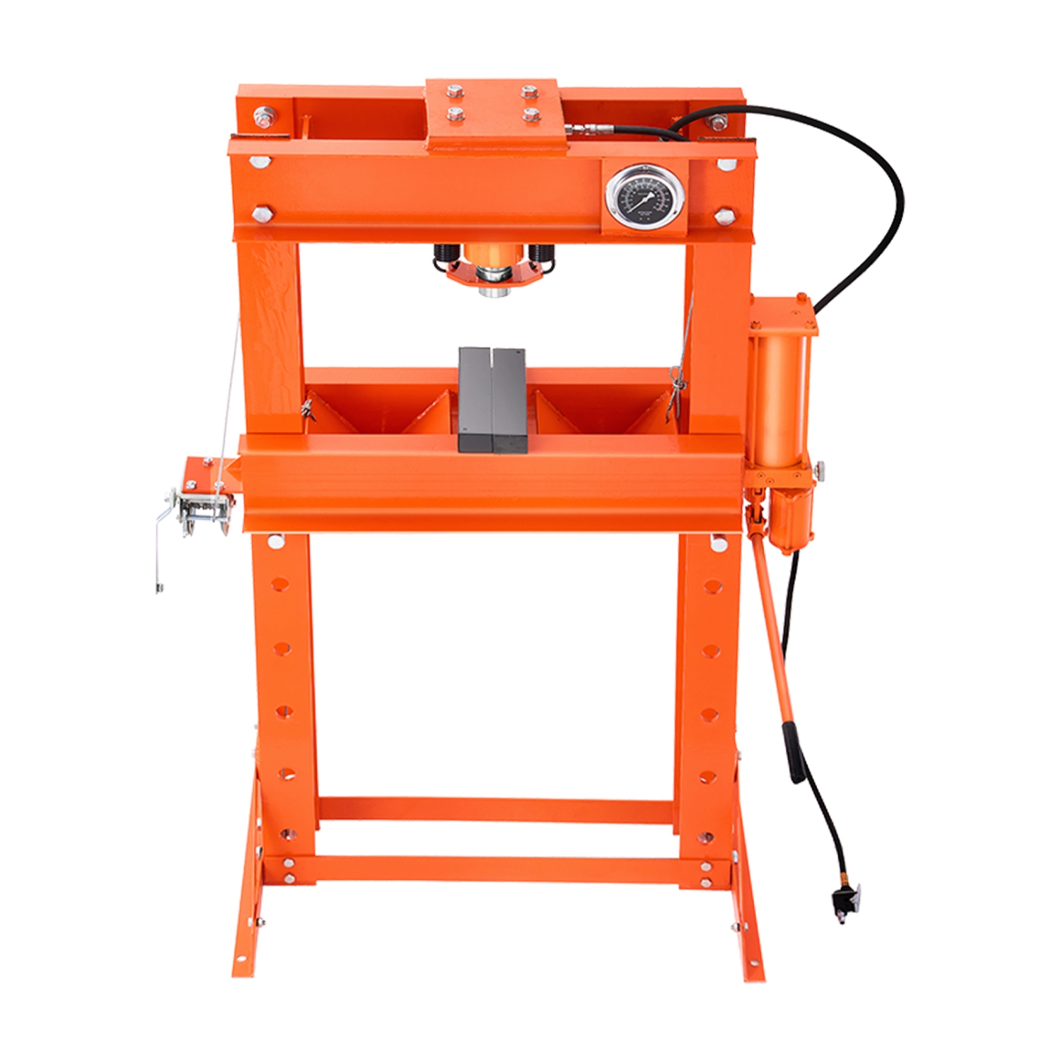 VEVOR 50T Hydraulic Shop Press, H-Frame Pneumatic Press with Plate & Triangular Support, Stable Garage Floor Adjustable Press with Relief Valve, for