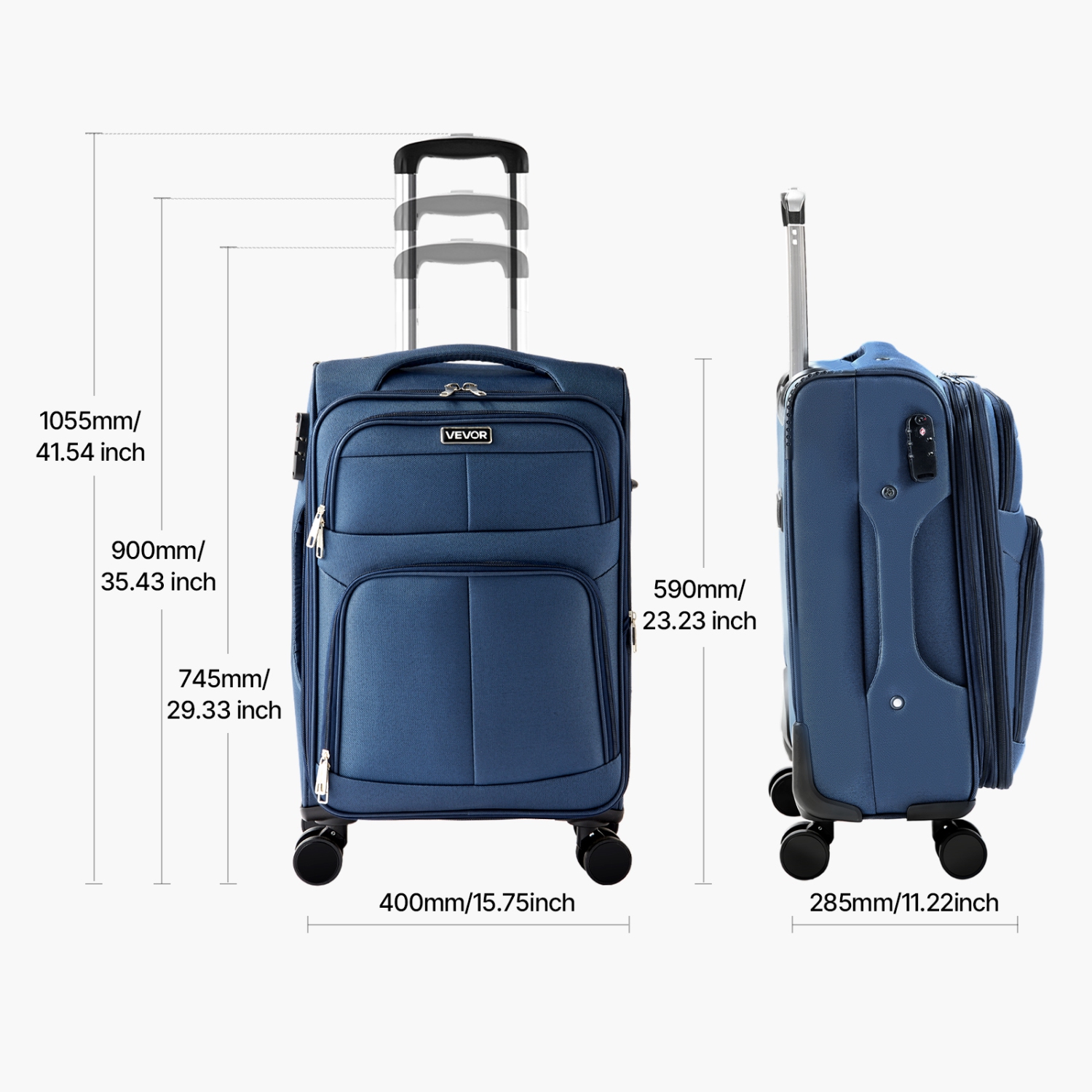 Valise souple extensible de 20&nbsp;po VEVOR avec roulettes pivotantes, bagage de cabine souple, valise enregistrée légère avec pochette extensible à