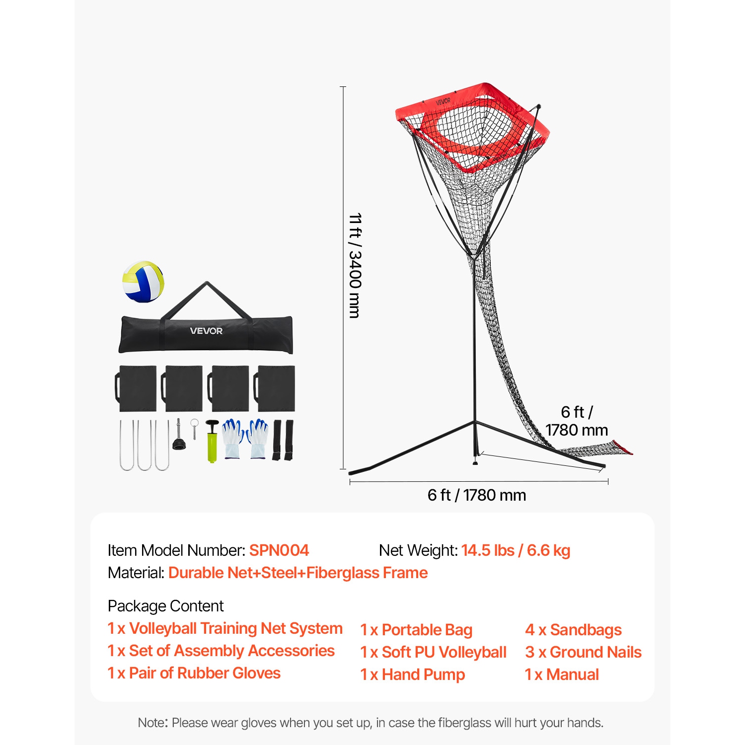 VEVOR Volleyball Setter Training Equipment, Angle and Height Adjustable Trainer, Portable Practice Net with Steel Base, Carrying Bag, Target Net for