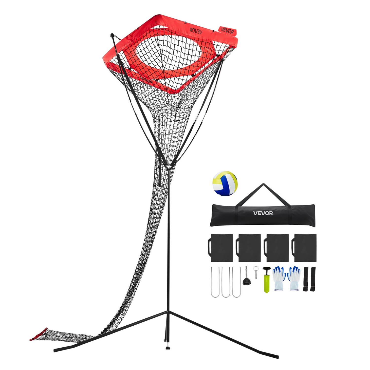 VEVOR Volleyball Setter Training Equipment, Angle and Height Adjustable Trainer, Portable Practice Net with Steel Base, Carrying Bag, Target Net for