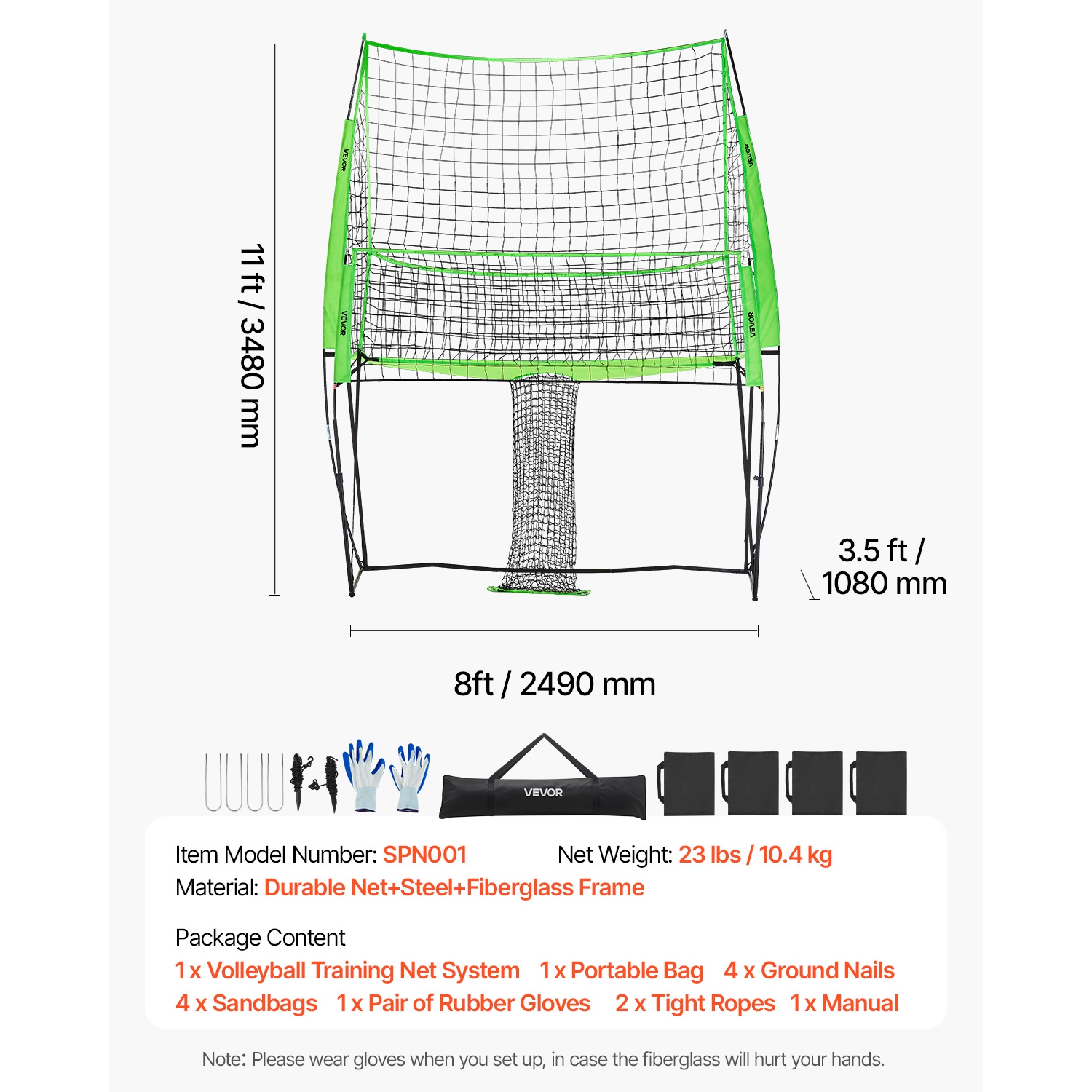 VEVOR 8x11ft Volleyball Training Net System, Freely Height-Adjustable Practice Equipment with Ball Return, Easy Setup for Backyard Indoor Outdoor