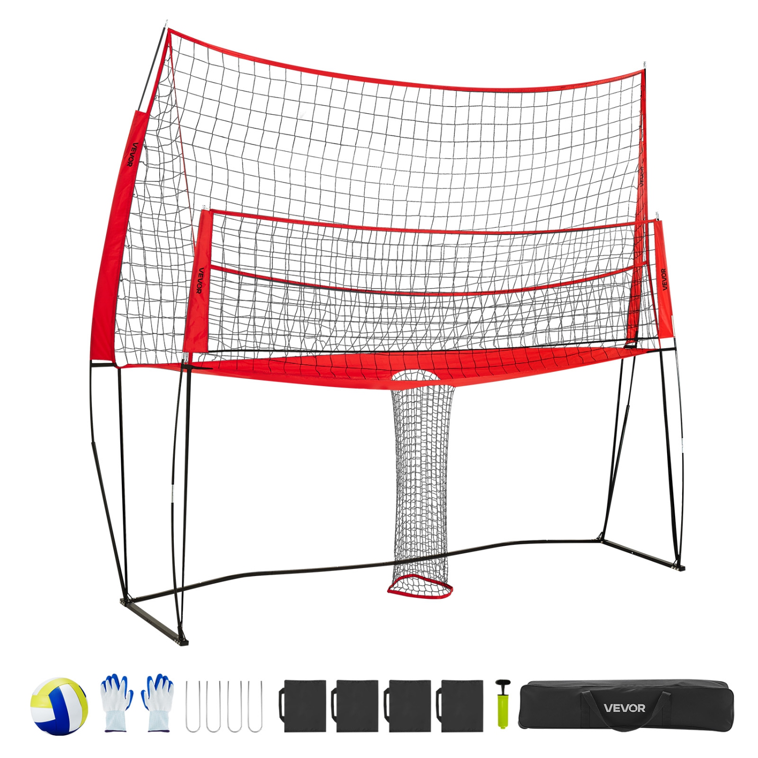 VEVOR 2-in-1 Volleyball Training Net System, Freely Height-Adjustable Practice Equipment with Ball Return, Portable Net, Easy Setup for Backyard