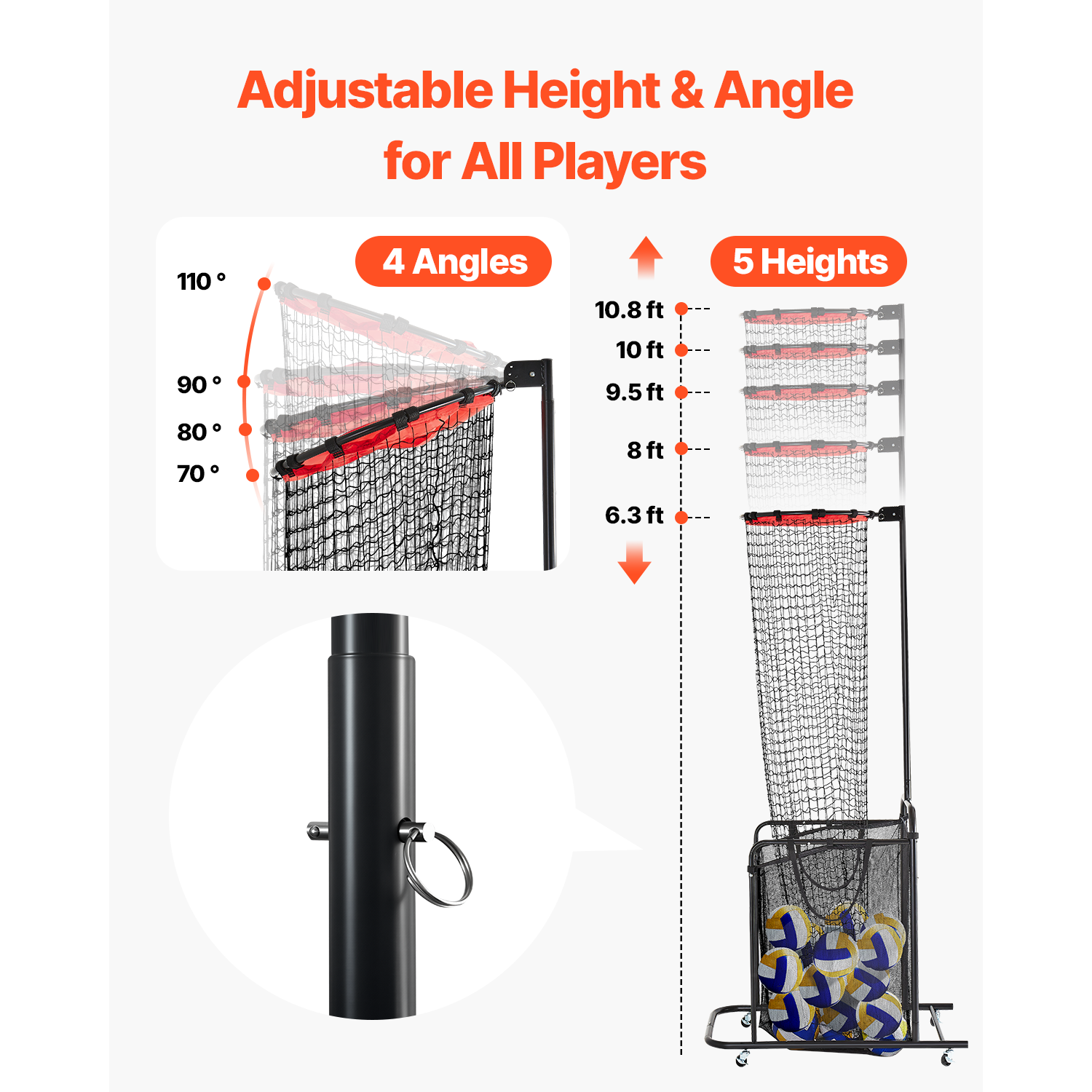 VEVOR Volleyball Setter Training Equipment, Angle and Height Adjustable, Portable Practice Net with Cart, Wheels, Carrying Bag, Indoor/Outdoor Net