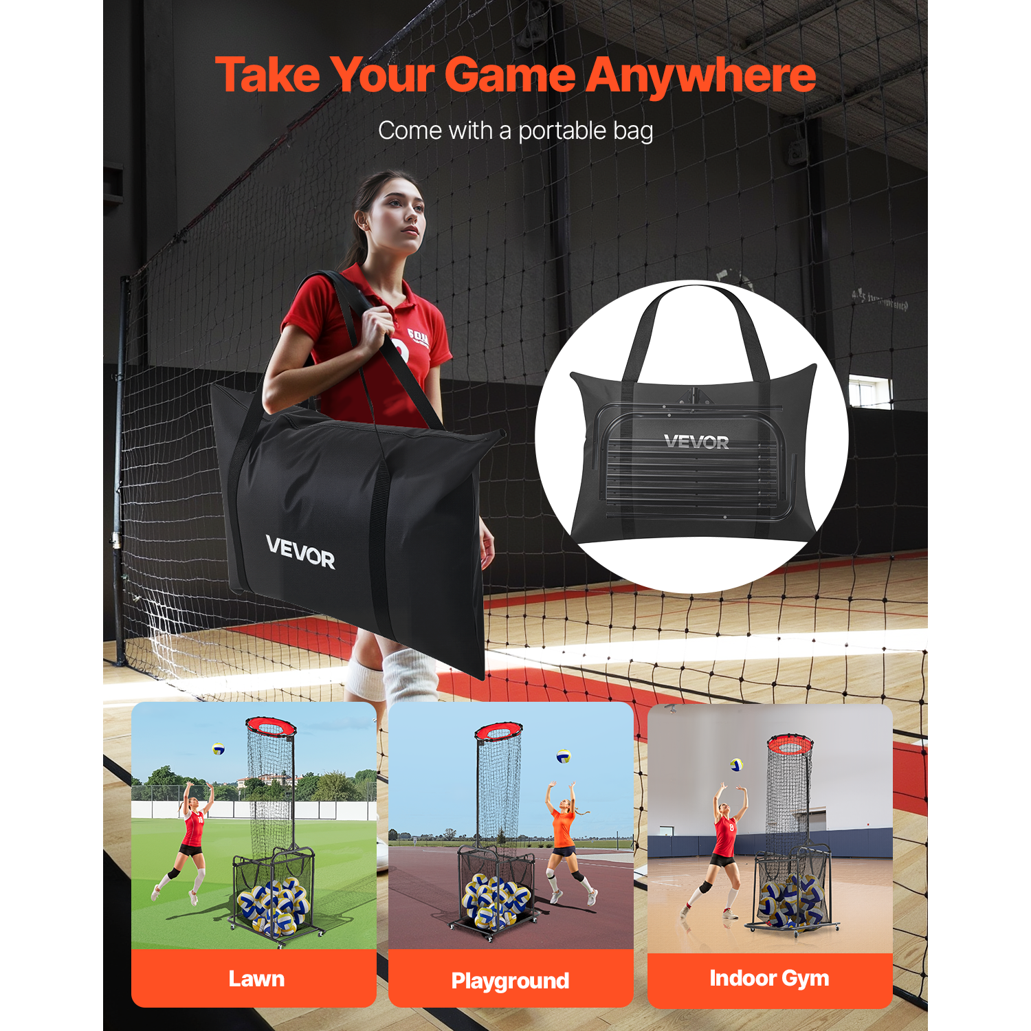 VEVOR Volleyball Setter Training Equipment, Angle and Height Adjustable, Portable Practice Net with Cart, Wheels, Carrying Bag, Indoor/Outdoor Net