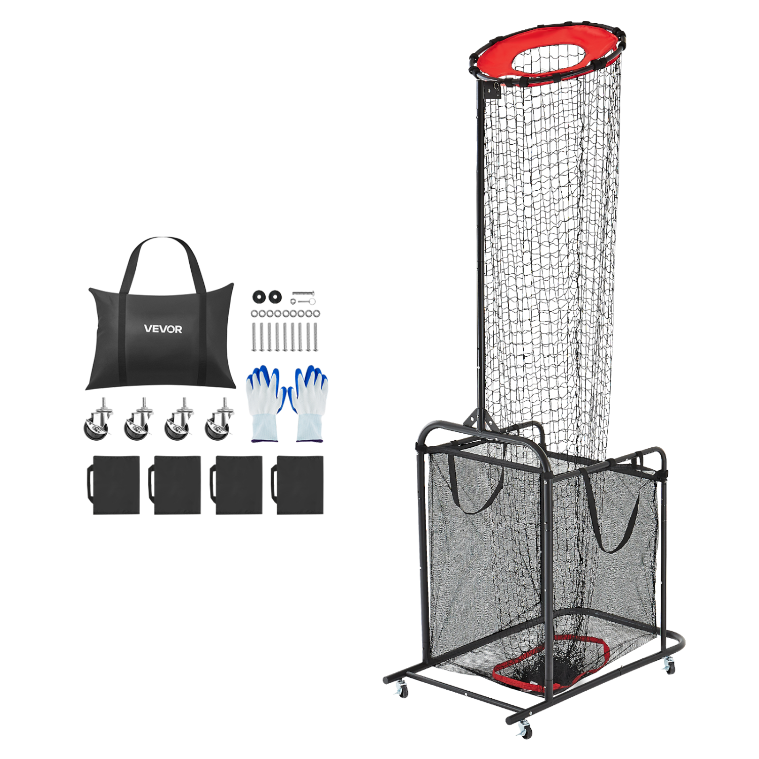 VEVOR Volleyball Setter Training Equipment, Angle and Height Adjustable, Portable Practice Net with Cart, Wheels, Carrying Bag, Indoor/Outdoor Net