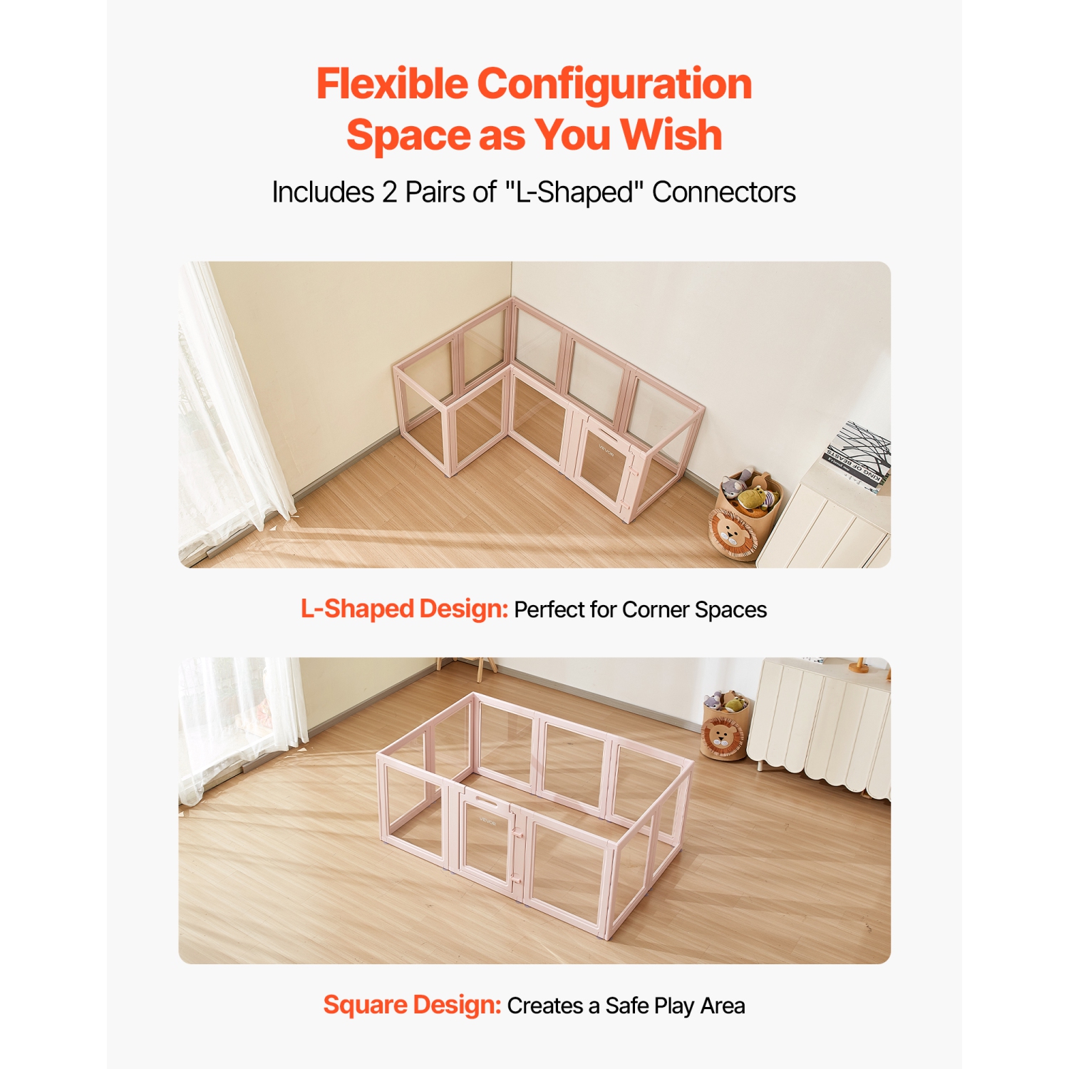 VEVOR 60x39x23in Dog Whelping Box, Plastic for Medium Sized Dogs, Waterproof Transparent Puppy Playpen with Windows & Door Lock, Easy to Clean,