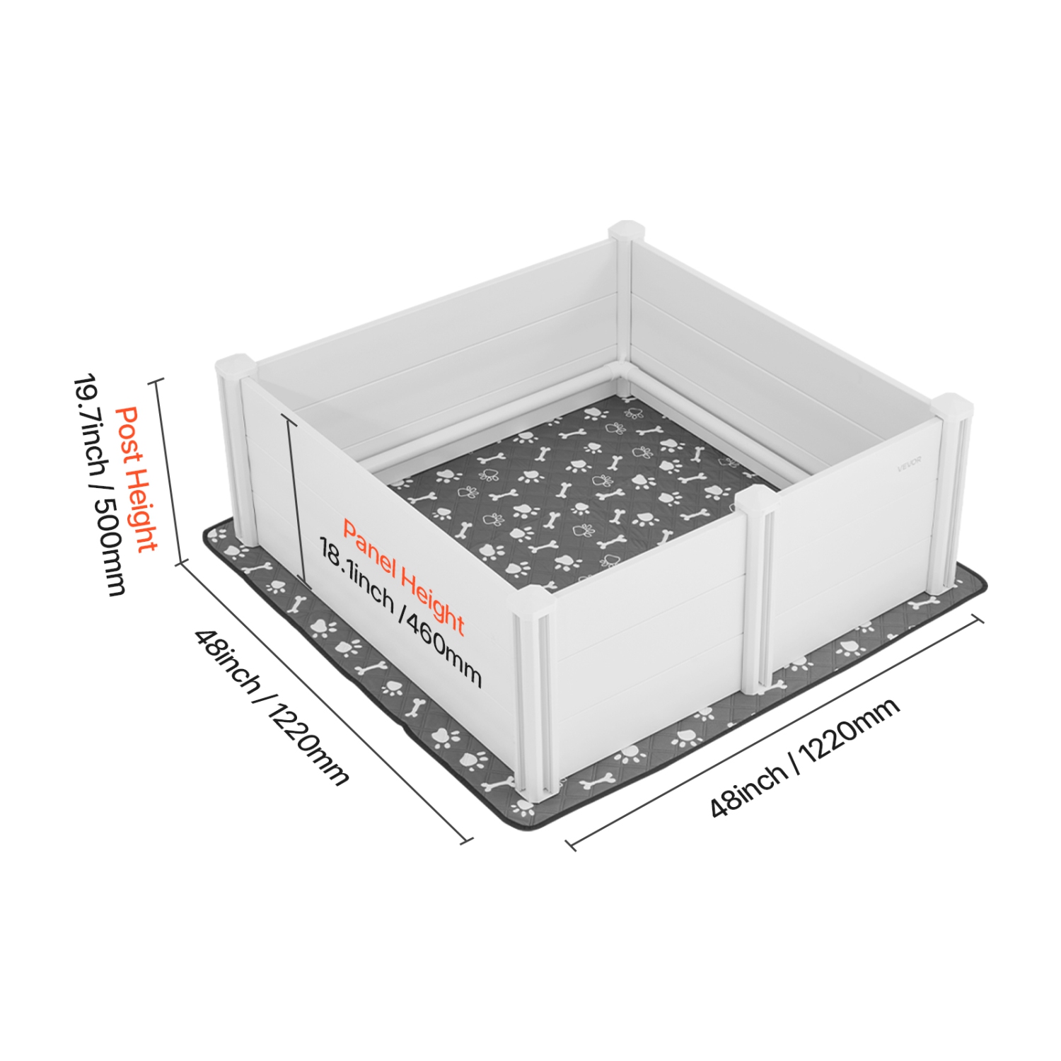 VEVOR 48 x 48 x 18.1 in Dogs Whelping Box, Plastic PVC Puppies Playpen with Height Adjustable Door and Washable Pee Pad, Anti-Deformation, for Large