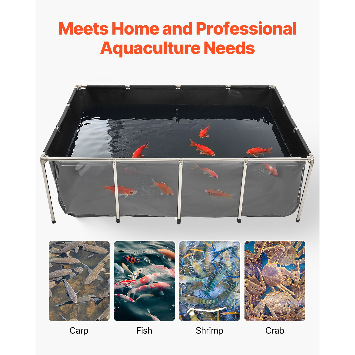 VEVOR 470Gal Canvas Fish Pond, Above Ground Fish Pond, PVC Koi Tank with Clear Panel, Rectangular Tank with Stainless Steel Frame & Drain Valve, for