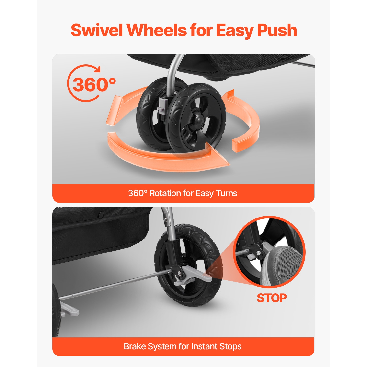 VEVOR 35lbs Capacity Pet Stroller, Foldable Dog Stroller Cart, 4-Wheel Cats Pram with Detachable Carrier & Mesh Windows, Portable Animal Carrier with