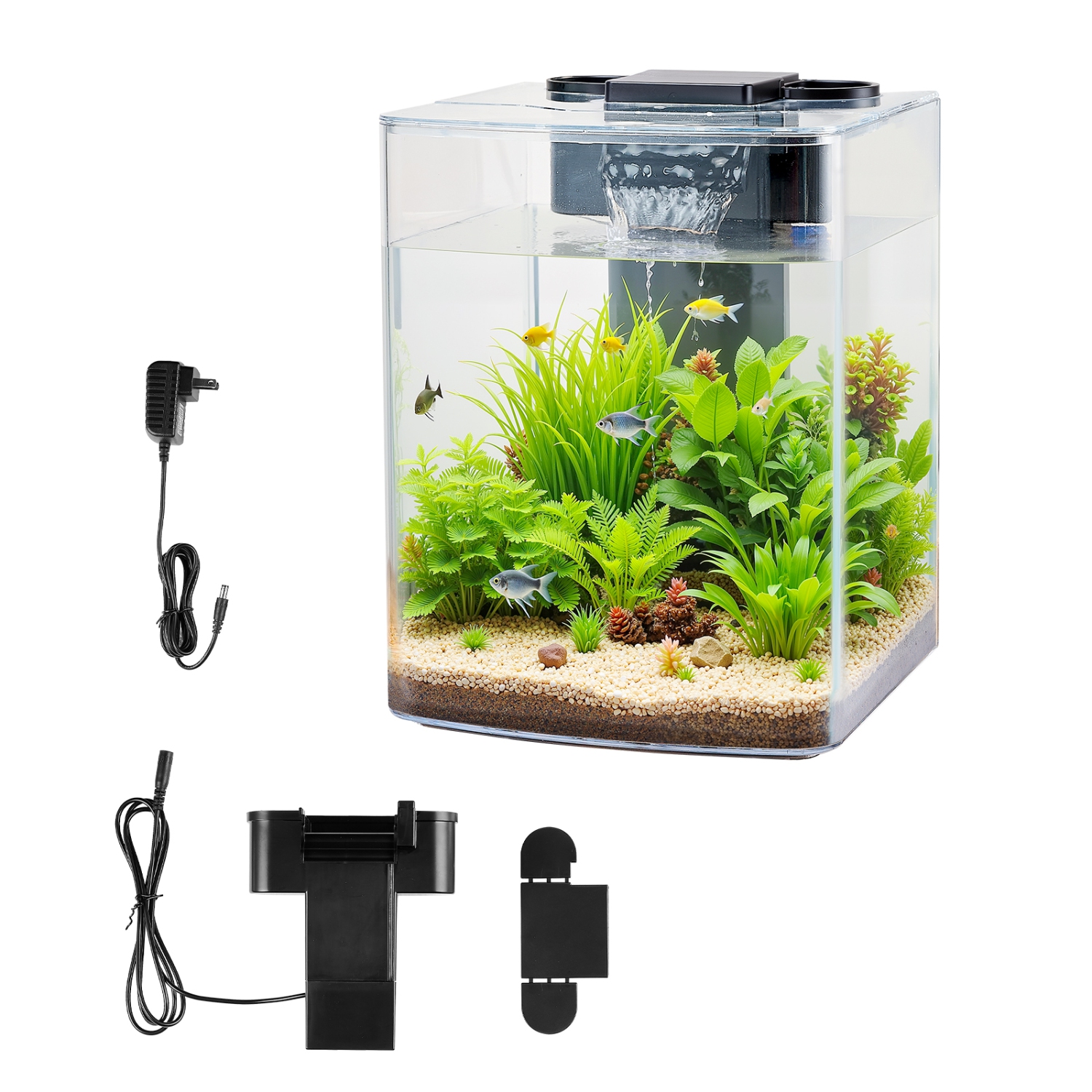 VEVOR 2 Gallon Fish Tank Aquarium, Arch Ultra-Clear GPPS Starter Smart Tank Adjustable 3-Color Lighting, Self Cleaning System for