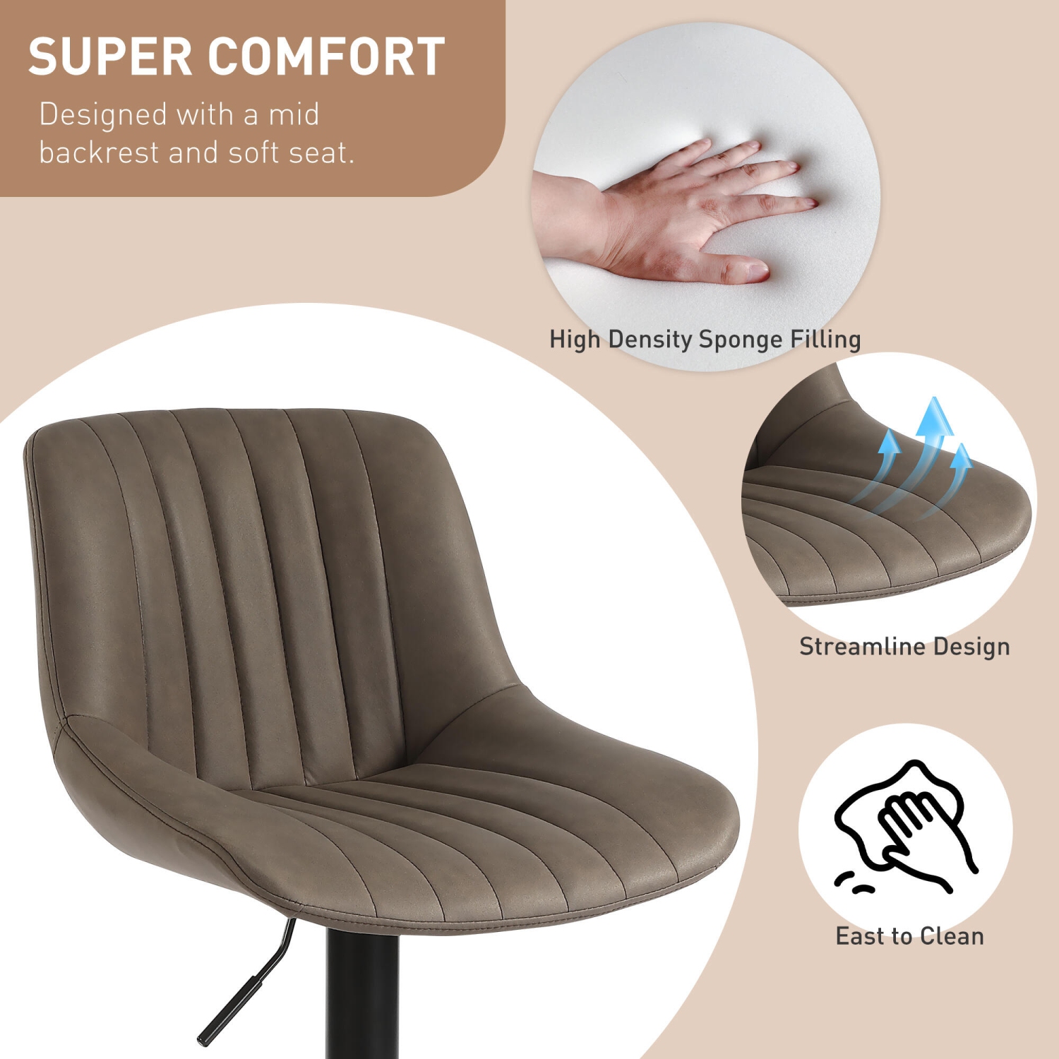 PU Leather Bar Stools Set of 2, Adjustable Swivel Counter Height Barstools with Back, Kitchen Island Stool Dining Chairs