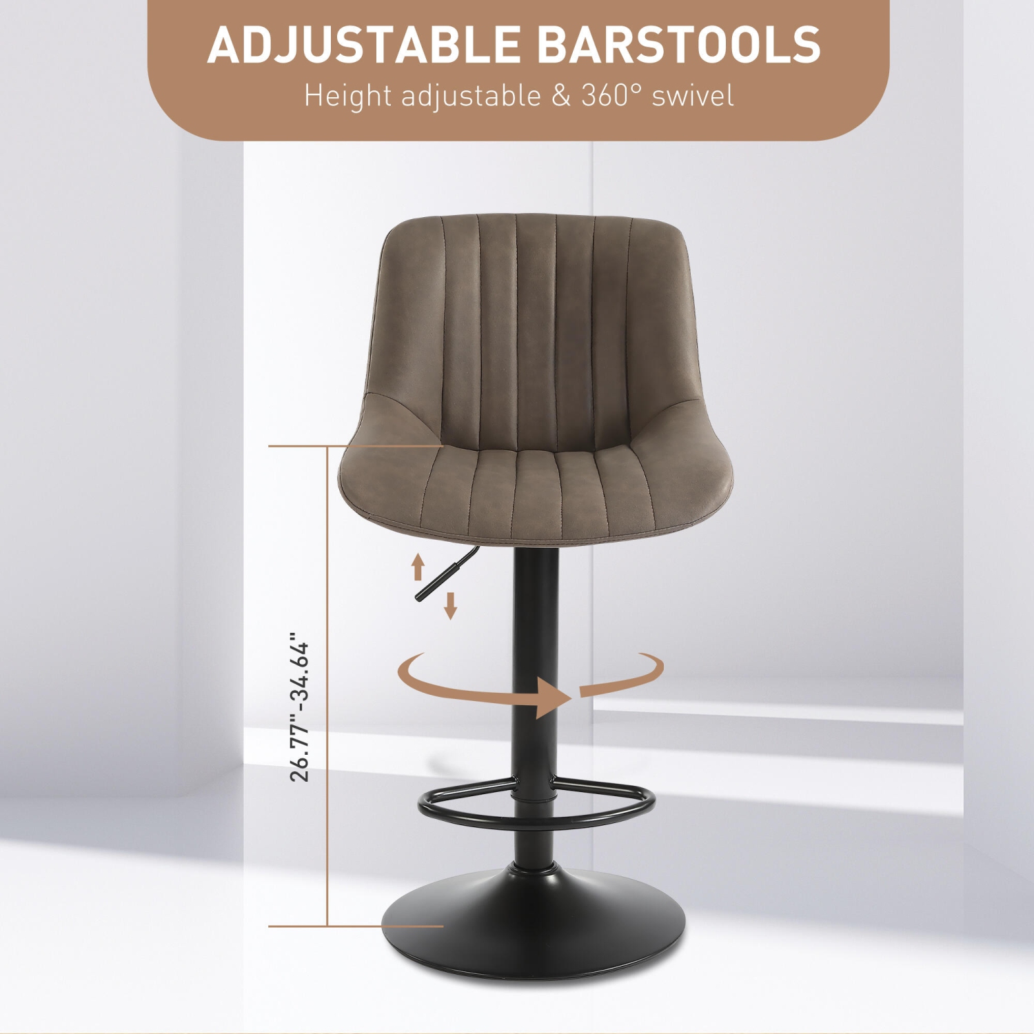 PU Leather Bar Stools Set of 2, Adjustable Swivel Counter Height Barstools with Back, Kitchen Island Stool Dining Chairs