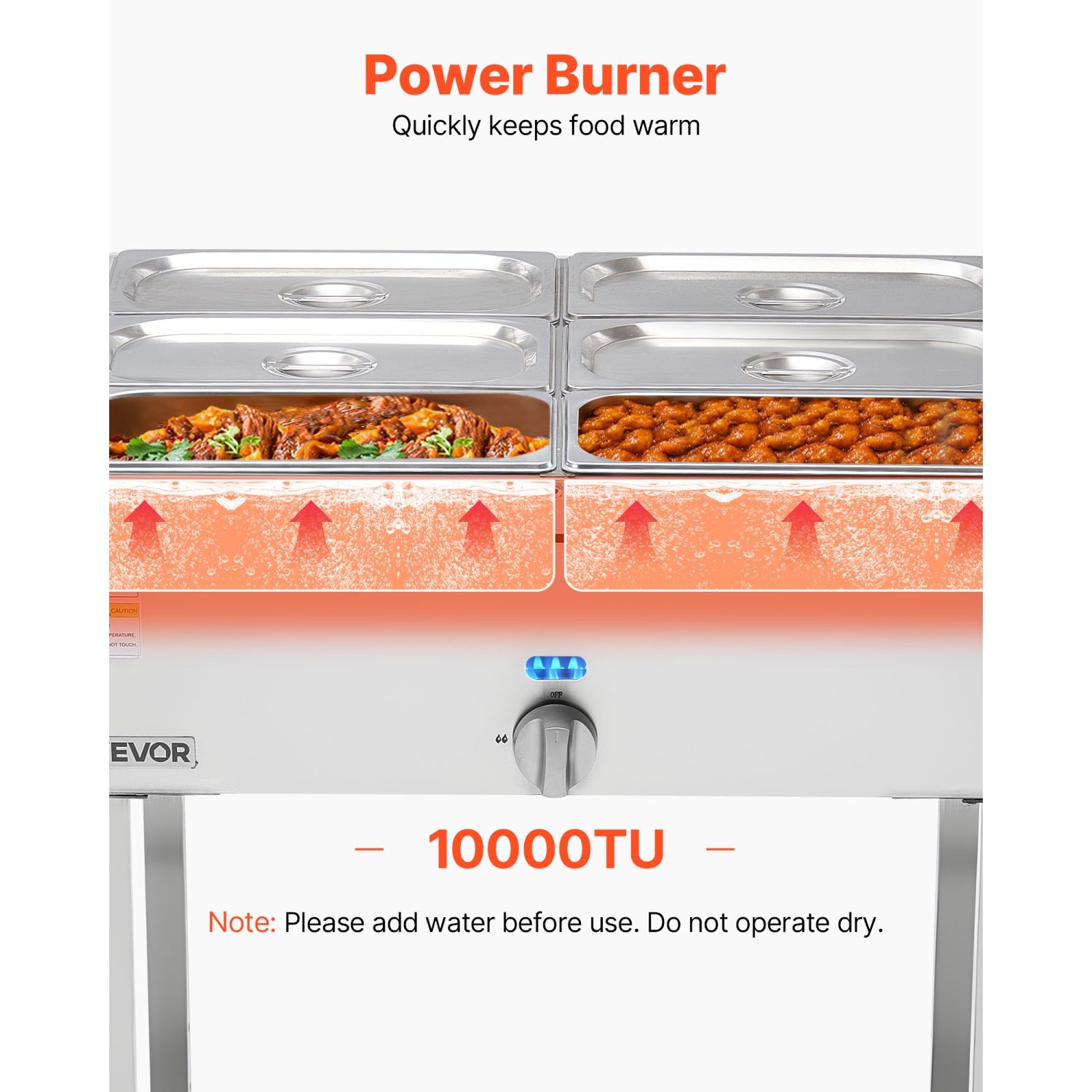 VEVOR 6-Pan Commercial Propane Steam Table, LP Gas Soup Warmer with Drain Valve and 3" Wheels, Stainless Steel Food Warmer with Adjustable