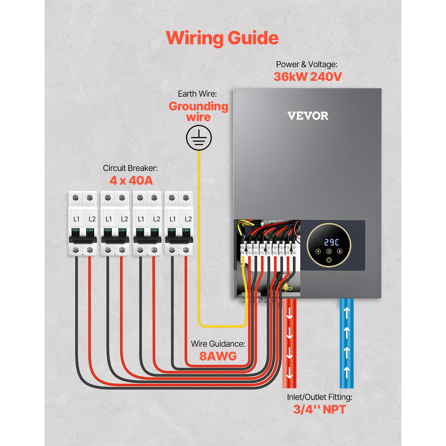 VEVOR 36kW Tankless Electric Water Heater, Instant Hot Water Heater Under Sink, On Demand for Bathroom, Kitchen, Office with LCD Touch Screen,Child