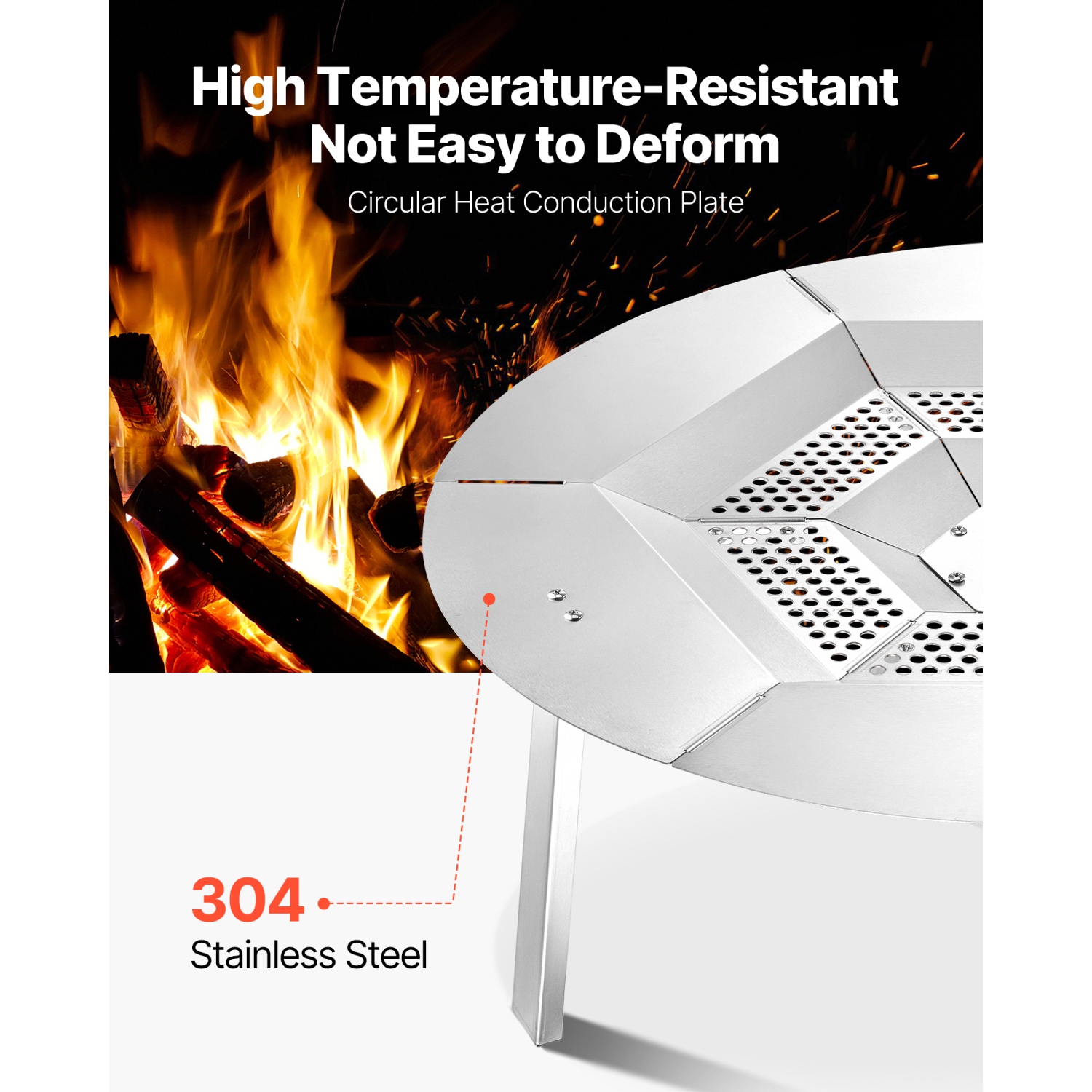 VEVOR 27 inch Fire Pit Heat Deflector for Solo Stove Yukon, Bonfire Round for Wood Burning Fire Pit, 304 Stainless Steel Heat Diffuser, Detachable