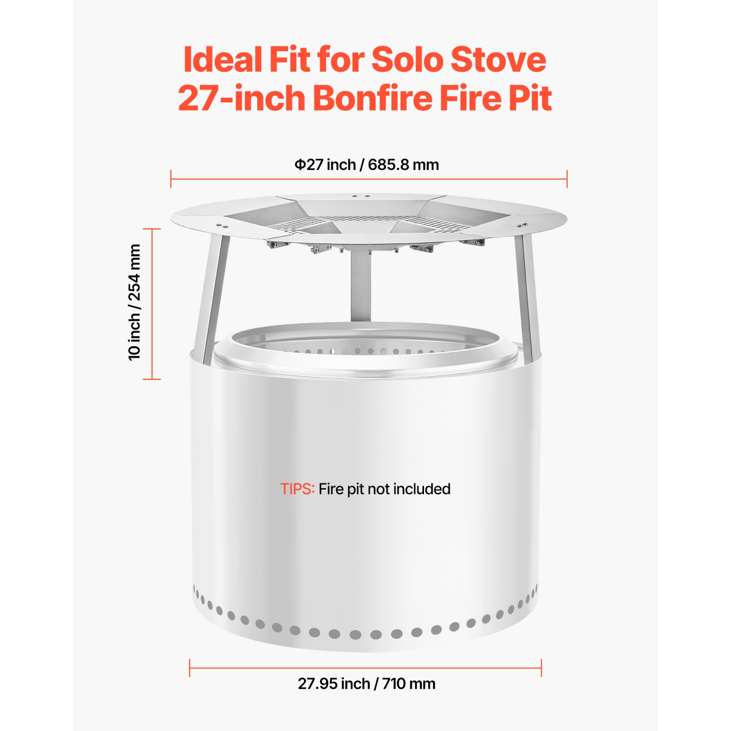 VEVOR 27 inch Fire Pit Heat Deflector for Solo Stove Yukon, Bonfire Round for Wood Burning Fire Pit, 304 Stainless Steel Heat Diffuser, Detachable