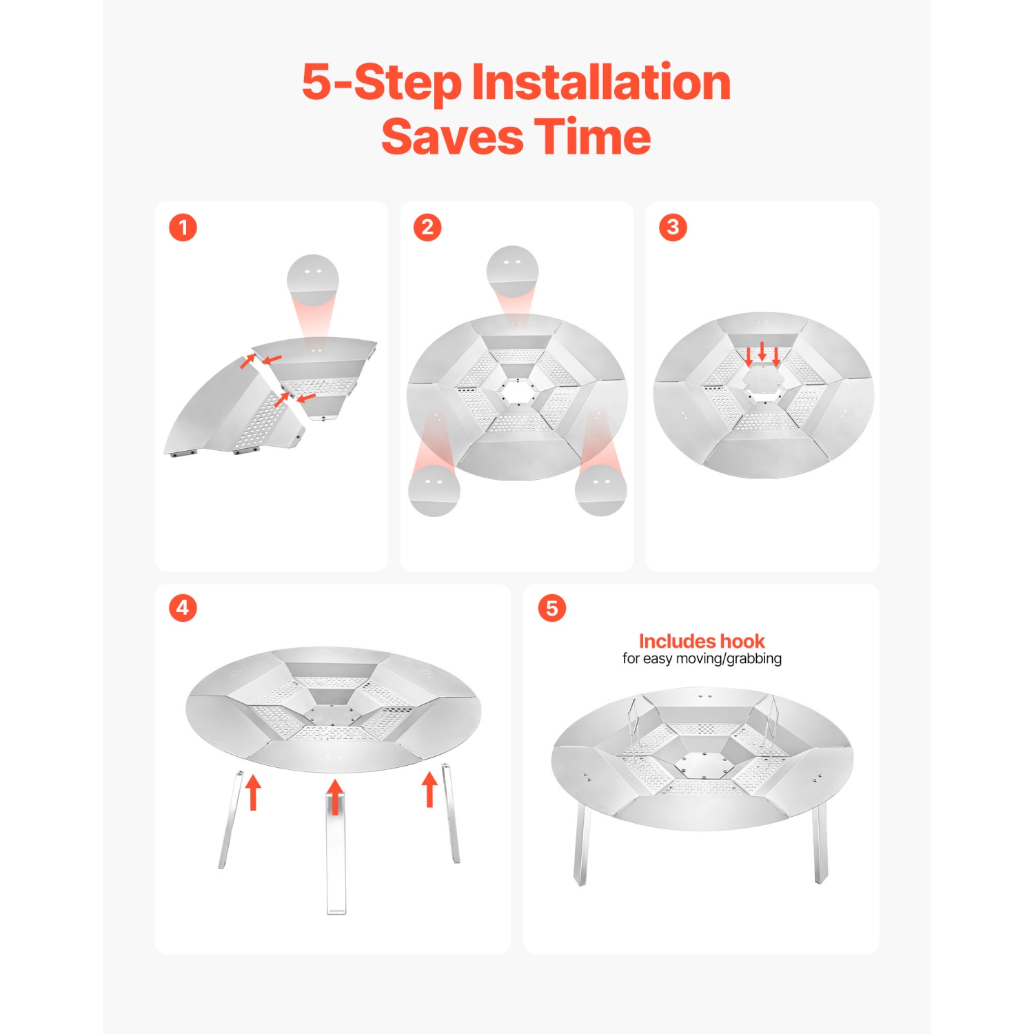 VEVOR 27 inch Fire Pit Heat Deflector for Solo Stove Yukon, Bonfire Round for Wood Burning Fire Pit, 304 Stainless Steel Heat Diffuser, Detachable