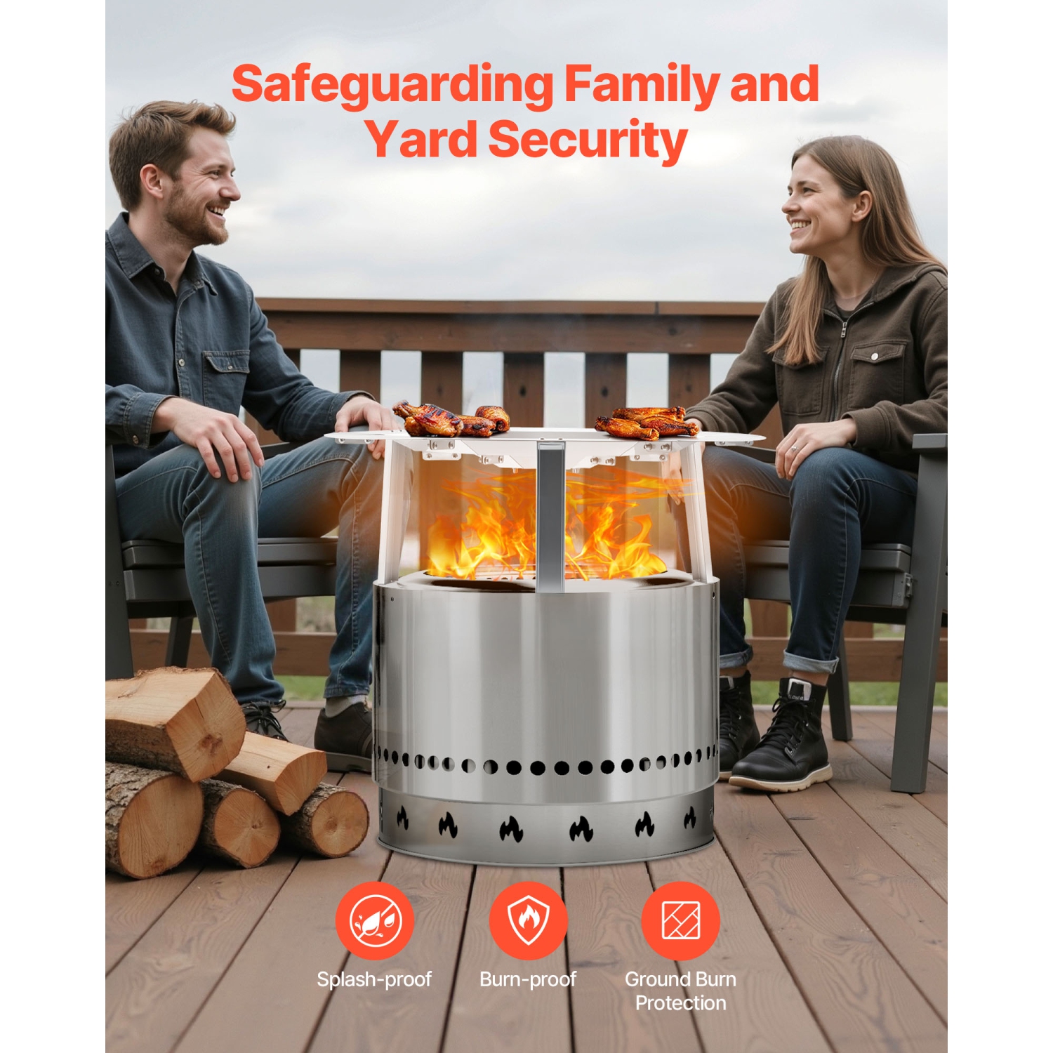 VEVOR 27 inch Fire Pit Heat Deflector for Solo Stove Yukon, Bonfire Round for Wood Burning Fire Pit, 304 Stainless Steel Heat Diffuser, Detachable