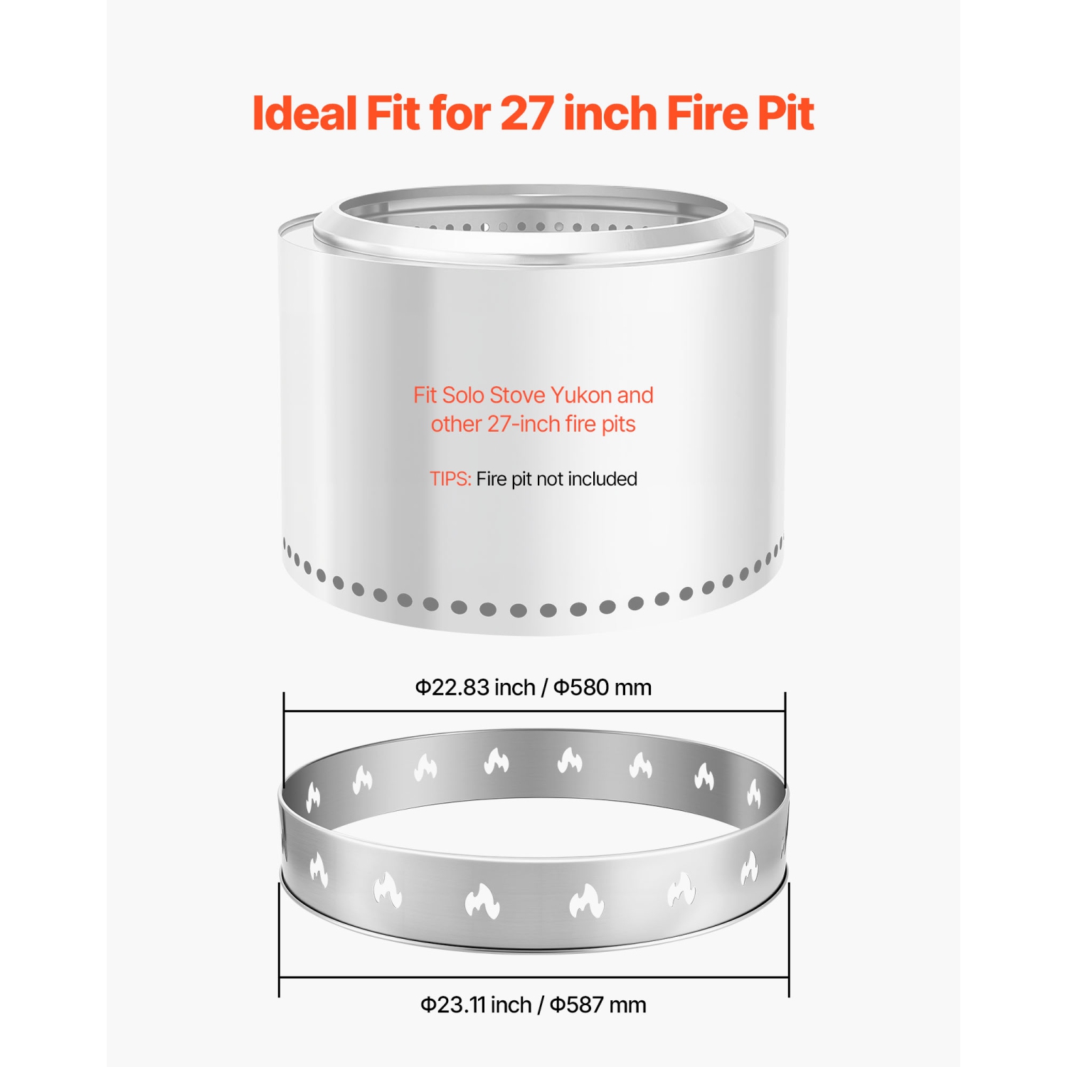 VEVOR 27 Inch Fire Pit Stand for Solo Stove Bonfire,Smokeless Fire Pit Ring,Stainless Steel Fireplace Stove Ranger Support Frame Accessory, Portable