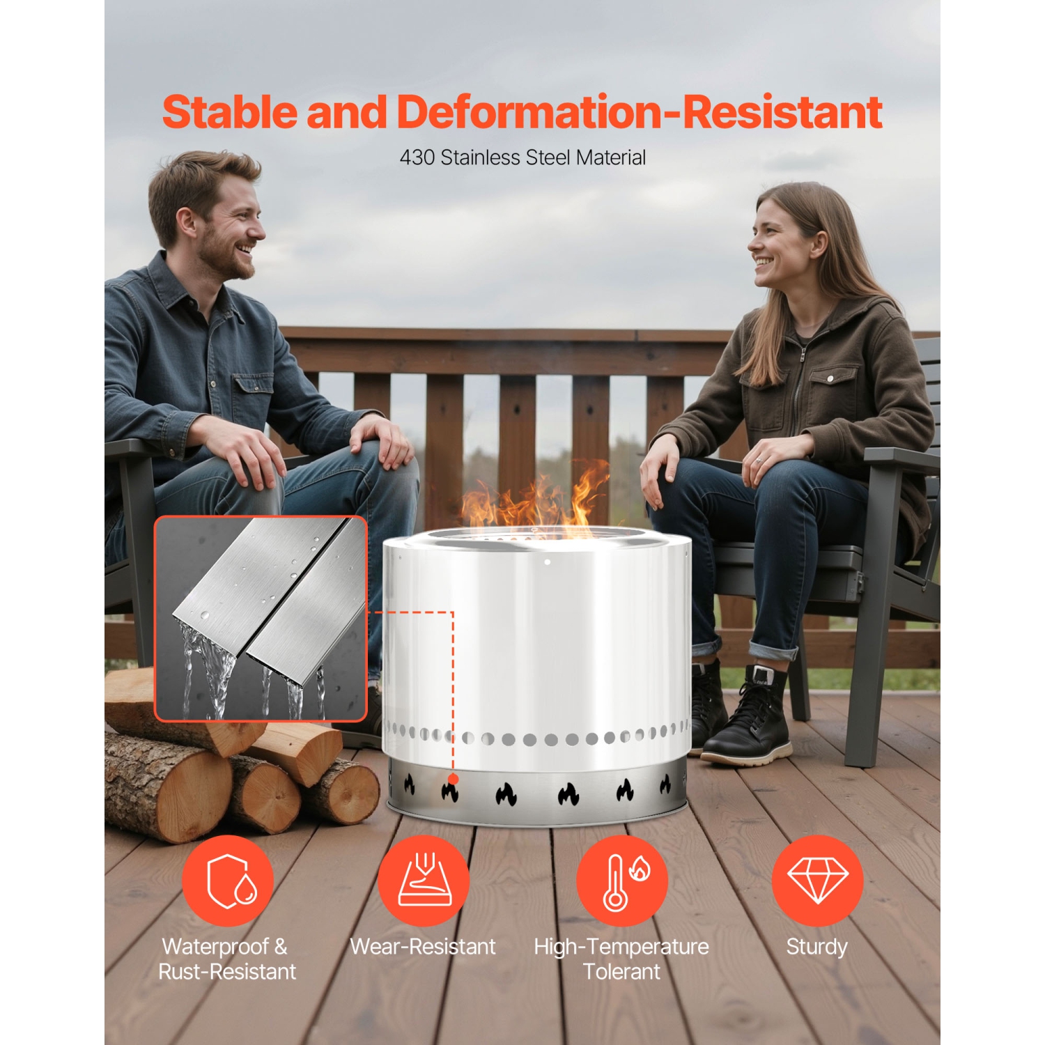 VEVOR 27 Inch Fire Pit Stand for Solo Stove Bonfire,Smokeless Fire Pit Ring,Stainless Steel Fireplace Stove Ranger Support Frame Accessory, Portable