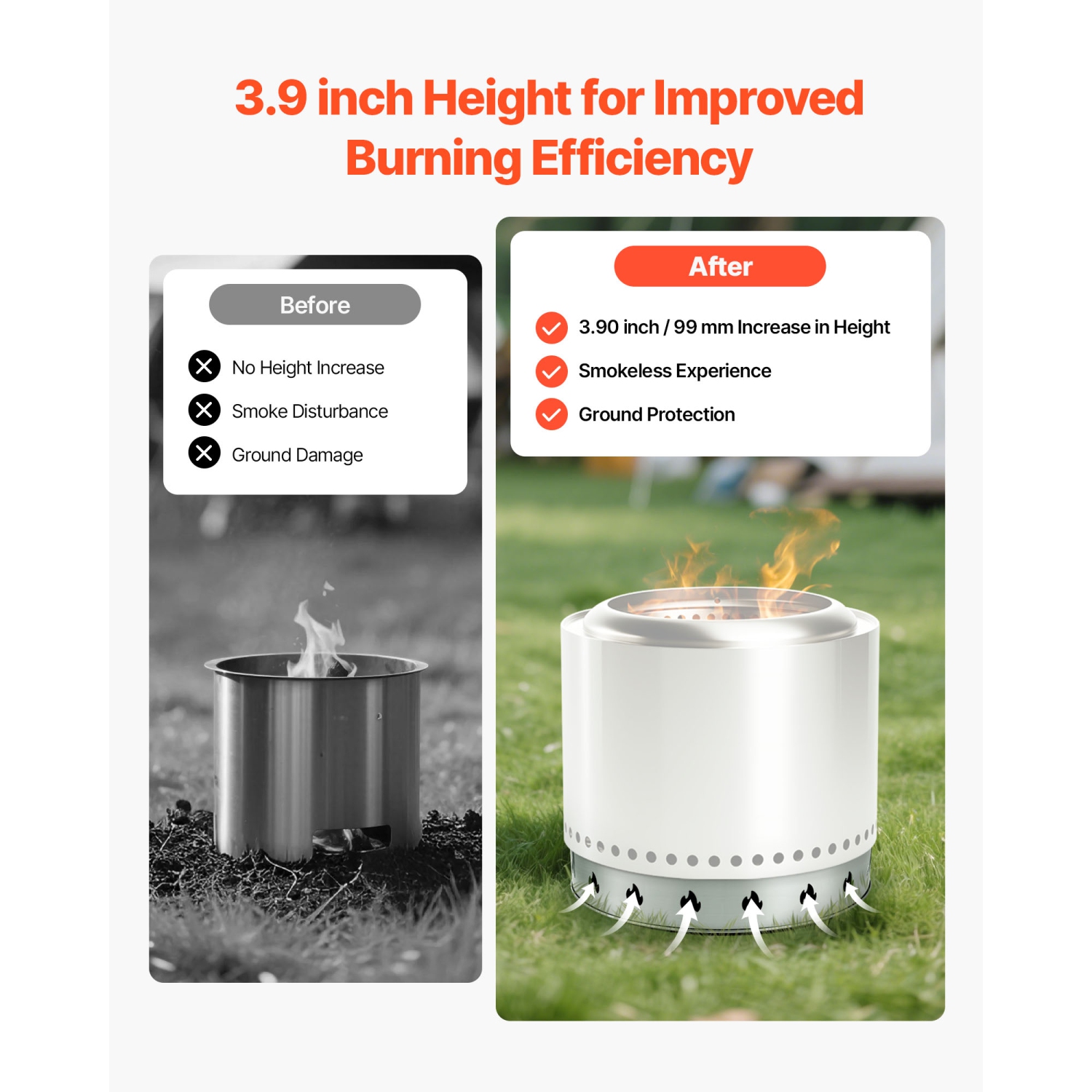 VEVOR 27 Inch Fire Pit Stand for Solo Stove Bonfire,Smokeless Fire Pit Ring,Stainless Steel Fireplace Stove Ranger Support Frame Accessory, Portable