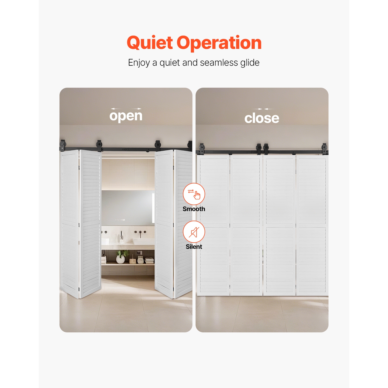 VEVOR 64" Bi-Folding Sliding Barn Door Hardware Track Kit, Top Mount Track Kit, Slide Smoothly & Quietly,Heavy Duty,Suitable for Four 15" Closet