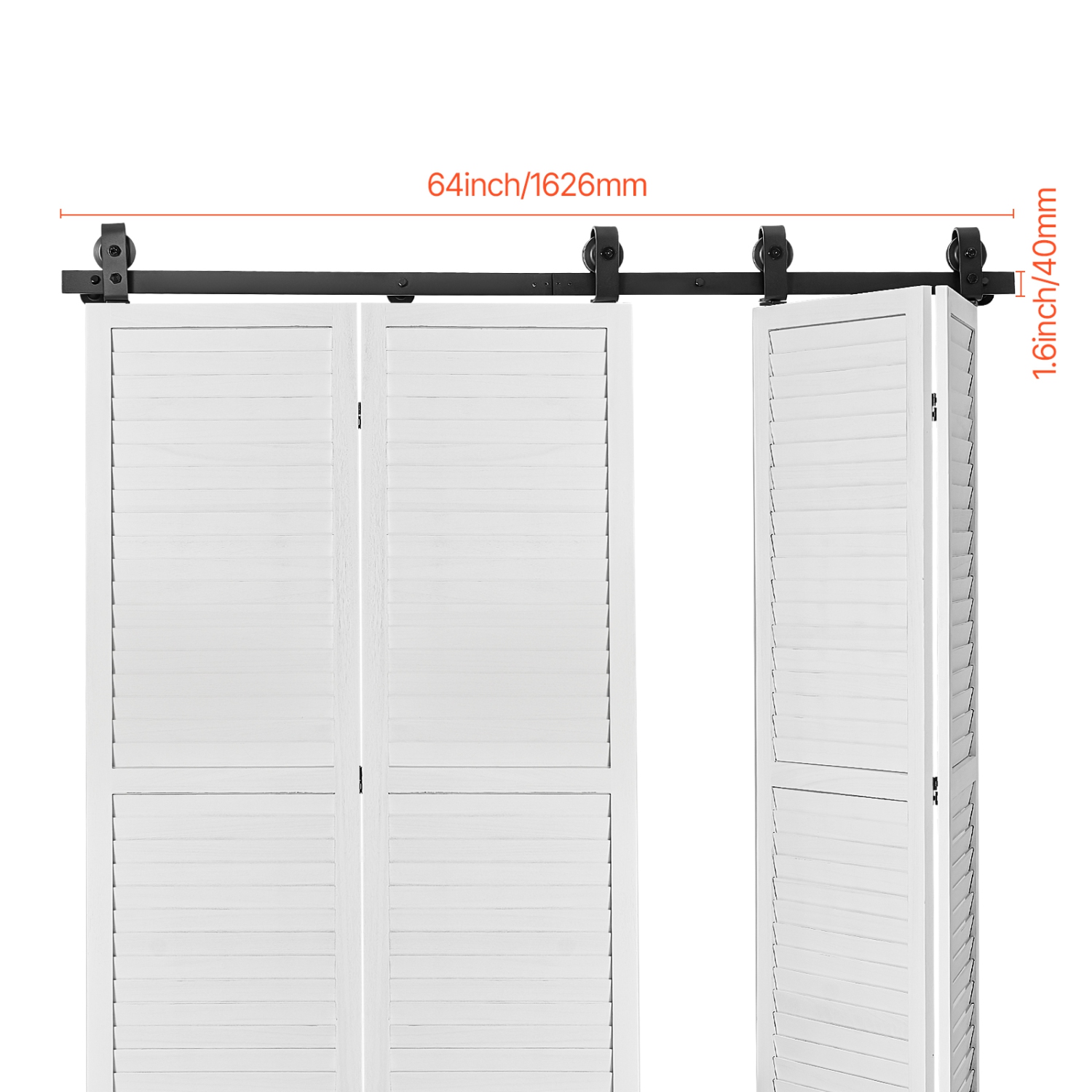 VEVOR 64" Bi-Folding Sliding Barn Door Hardware Track Kit, Top Mount Track Kit, Slide Smoothly & Quietly,Heavy Duty,Suitable for Four 15" Closet