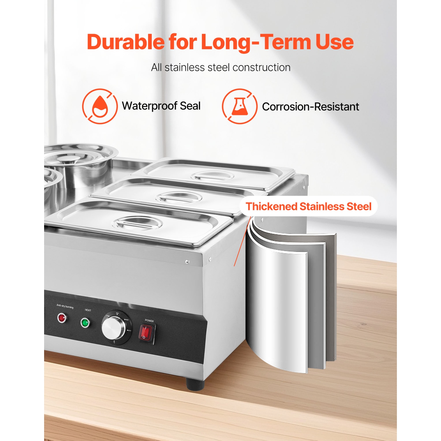 VEVOR 6.34QT Electric Soup Warmer, Two Pots & Three 1/3 Pans, Stainless Steel Commercial Food Warmer with 86~185°F Adjustable Temp, 1500W Bain Marie,