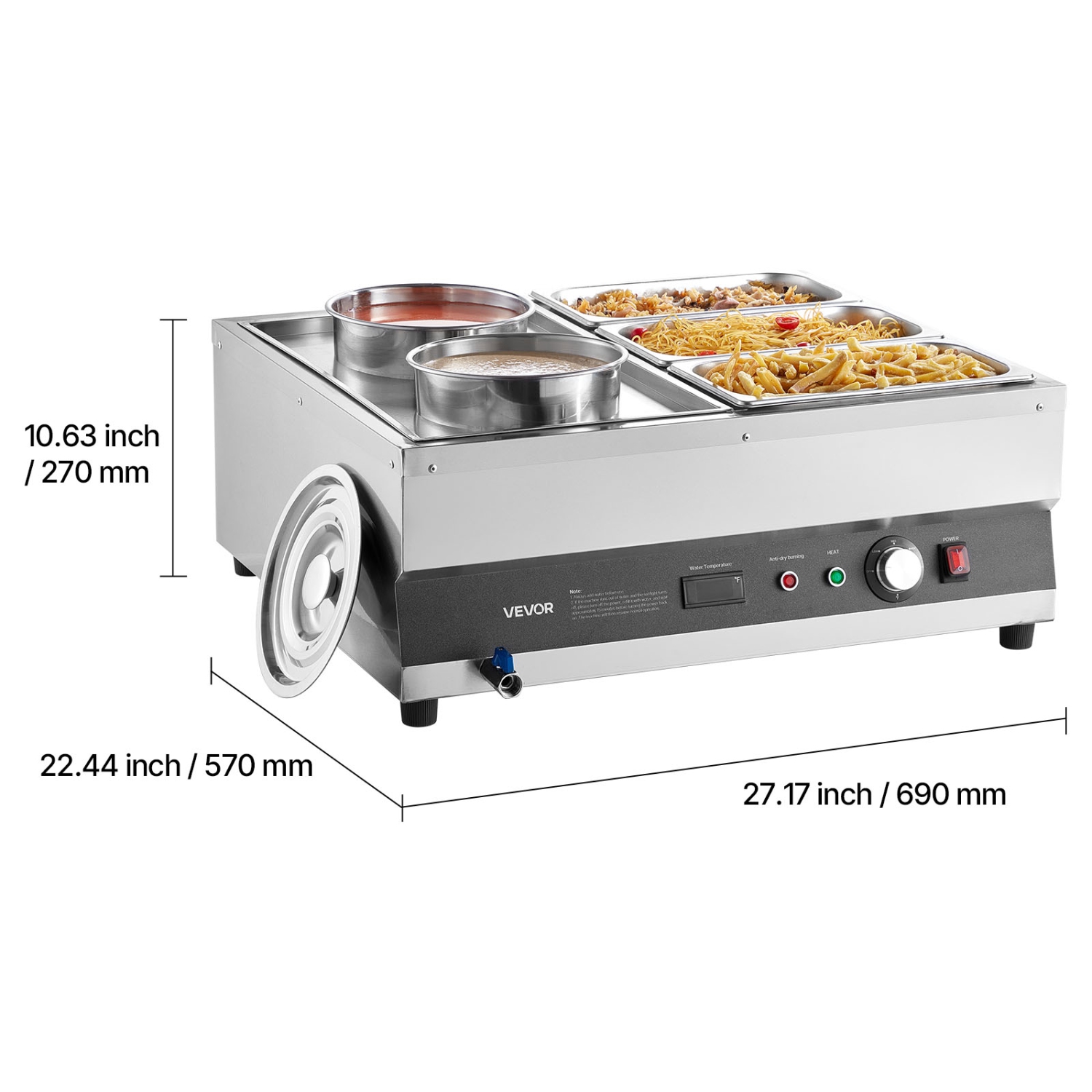 VEVOR 6.34QT Electric Soup Warmer, Two Pots & Three 1/3 Pans, Stainless Steel Commercial Food Warmer with 86~185°F Adjustable Temp, 1500W Bain Marie,