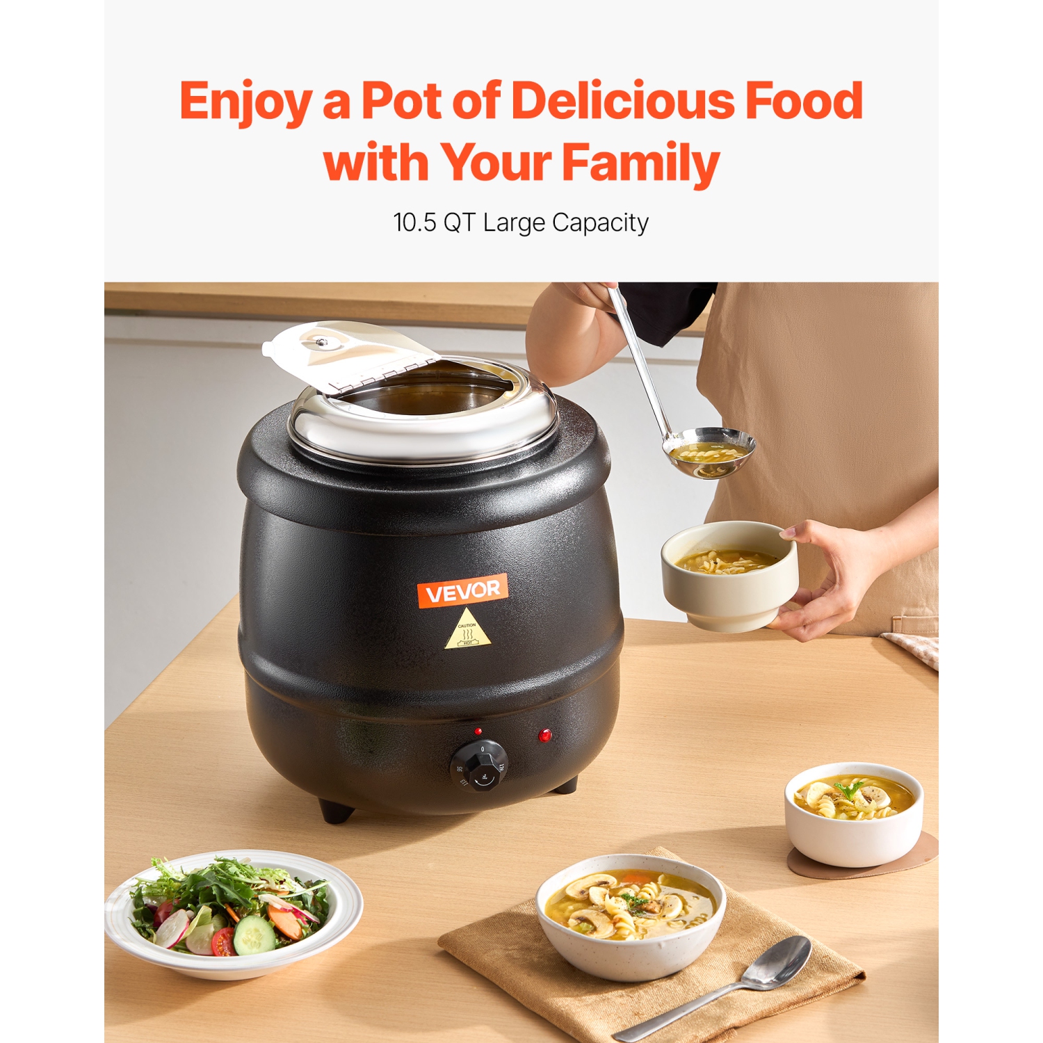 Réchaud à soupe électrique VEVOR de 10 pintes, bouilloire commerciale avec 304 récipient amovible en acier inoxydable, température réglable de 95 ~