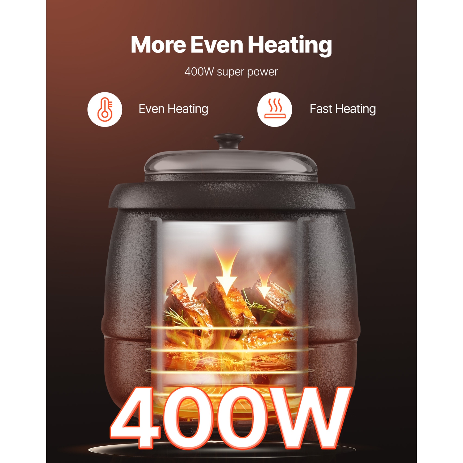 Réchaud à soupe électrique VEVOR de 10 pintes, bouilloire commerciale avec 304 récipient amovible en acier inoxydable, température réglable de 95 ~